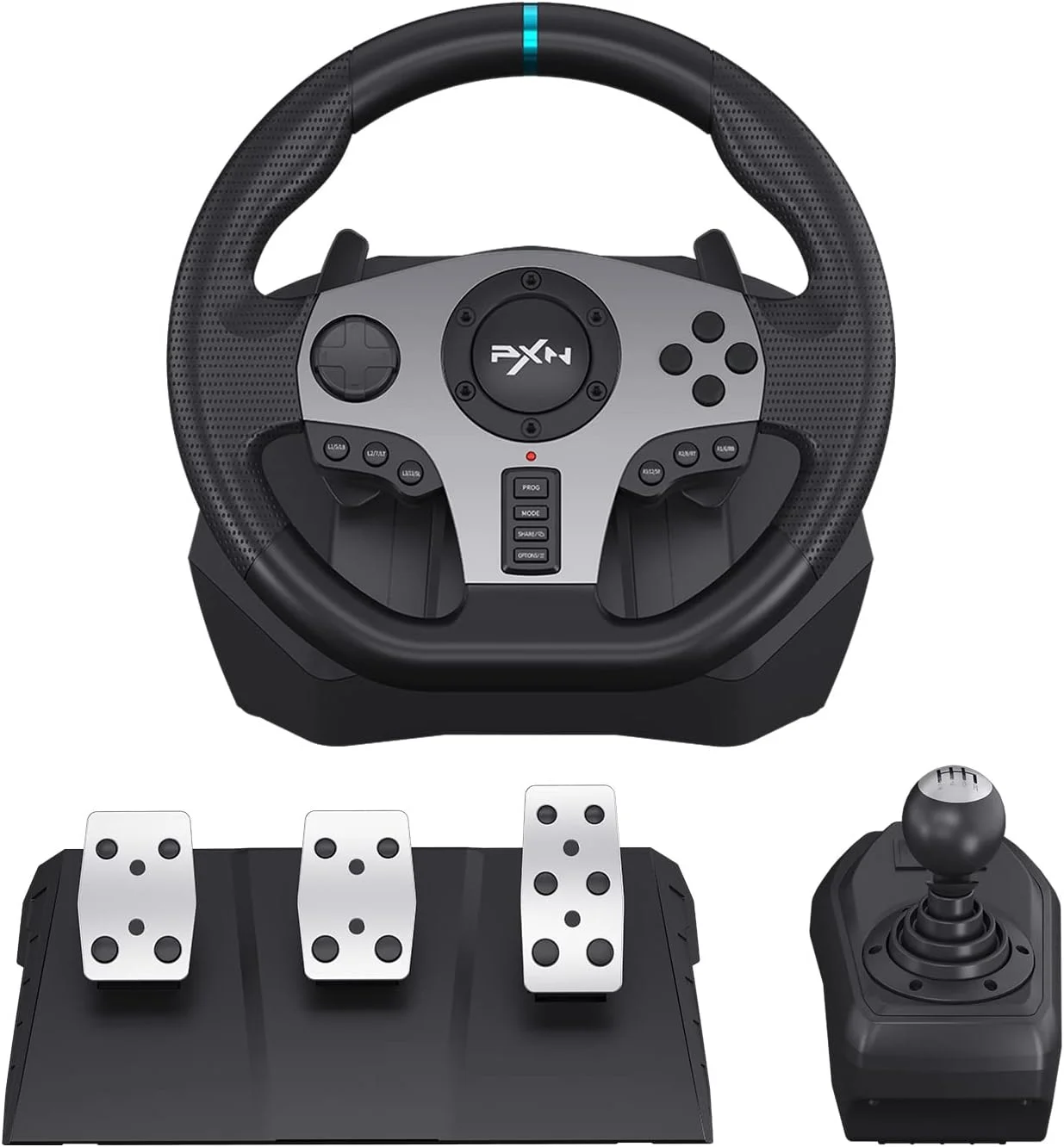فرمان بازی PXN V9 با پدال و دنده، فرمان 270/900 درجه با فیدبک لرزشی، فرمان بازی برای PS4، PS3، PC، NS Switch، برنامه ابزار