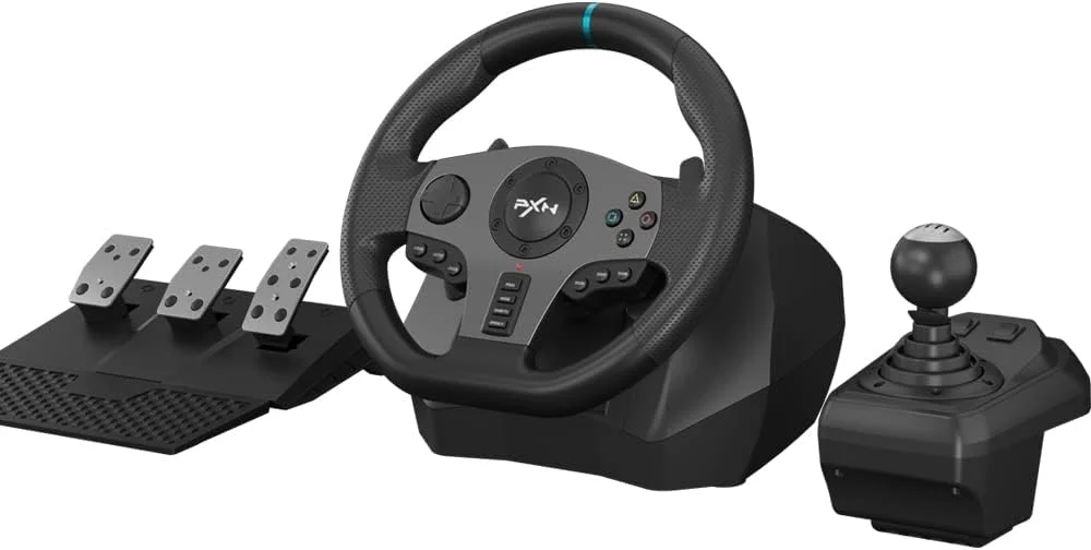 فرمان بازی PXN PC، فرمان مسابقه ای یونیورسال USB Car Sim با زاویه 270/900 درجه به همراه پدال های 3 پداله و دسته دنده برای Xbox One، Xbox Series X/S، PS4، PS3، Nintendo Switch