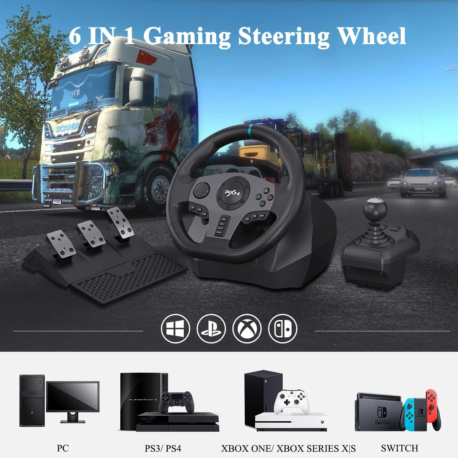 فرمان بازی PXN V9 با پدال و دنده، فرمان 270/900 درجه با فیدبک لرزشی، فرمان بازی برای PS4، PS3، PC، NS Switch، برنامه ابزار فرمان بازی PXN V9 با پدال و دنده، فرمان 270/900 درجه با فیدبک لرزشی، فرمان بازی برای PS4، PS3، PC، NS Switch، برنامه ابزار