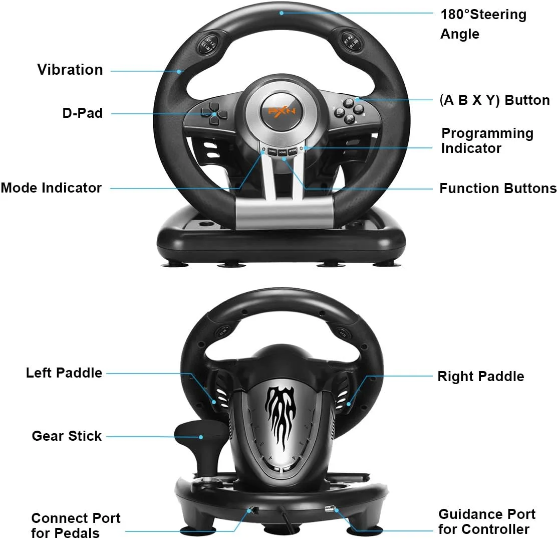 فرمان بازی PXN V3II، فرمان مسابقه ای 180 درجه ای، دست دوم - در حد نو، فرمان رانندگی ارزان، موتورهای دوگانه با ویبره و پدال برای PC/PS4/Xbox One/Xbox Series X|S/Switch (مشکی) فرمان بازی PXN V3II، فرمان مسابقه ای 180 درجه ای، دست دوم - در حد نو، فرمان رانندگی ارزان، موتورهای دوگانه با ویبره و پدال برای PC/PS4/Xbox One/Xbox Series X|S/Switch (مشکی)