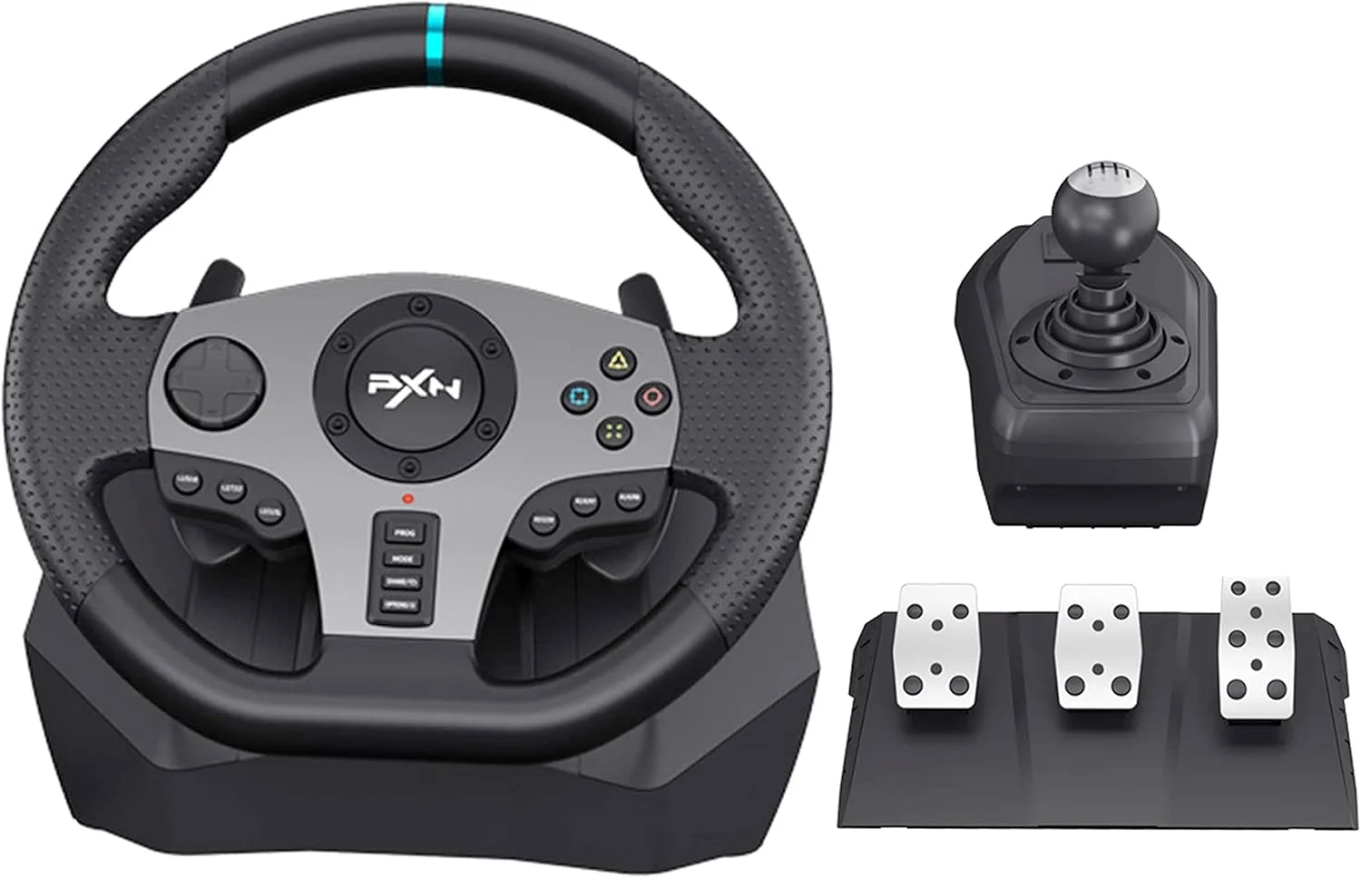 فرمان بازی PXN V9 با 3 پدال و دنده 270/900 درجه برای PC، PS4، PS3، Xbox One، Xbox Series X/S، N-Switch 【عدم پشتیبانی از Mac/PS5】
