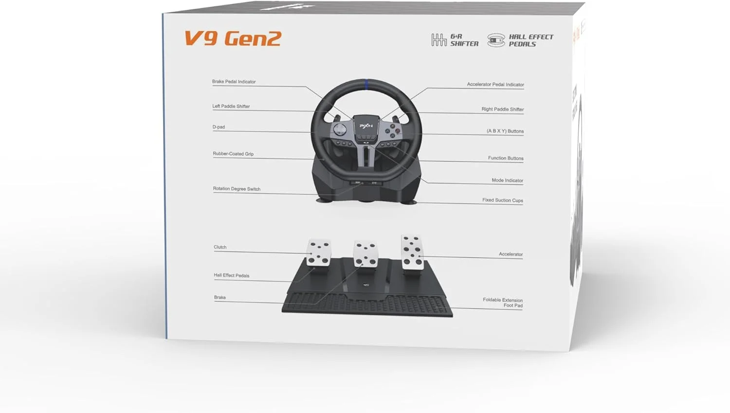 فرمان و دسته دنده و پدال بازی PXN V9 GEN2، فرمان بازی با پدالهای تعویض دنده، پدال اثر هال، دسته دنده 6+R، فرمان مسابقه برای PS4، PS3، Xbox Series X/S، Xbox One، PC فرمان و دسته دنده و پدال بازی PXN V9 GEN2، فرمان بازی با پدالهای تعویض دنده، پدال اثر هال، دسته دنده 6+R، فرمان مسابقه برای PS4، PS3، Xbox Series X/S، Xbox One، PC