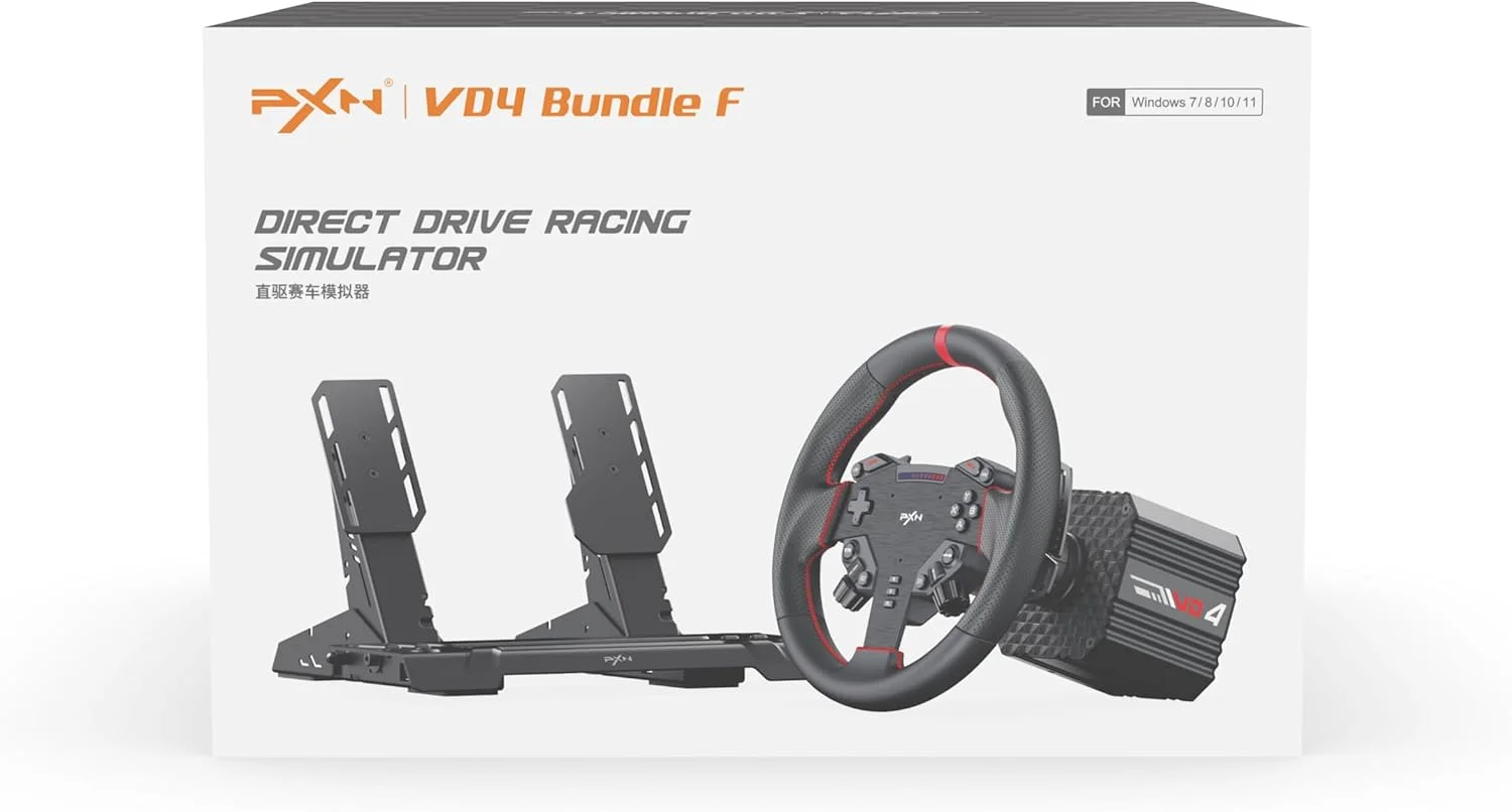 باندل PXN VD4 F 4NM Torque Sim Racing Direct Drive شامل فرمان مسابقه با فیدبک نیرو، پدال سنسور اثر هال، فرمان PC با پدال باندل PXN VD4 F 4NM Torque Sim Racing Direct Drive شامل فرمان مسابقه با فیدبک نیرو، پدال سنسور اثر هال، فرمان PC با پدال