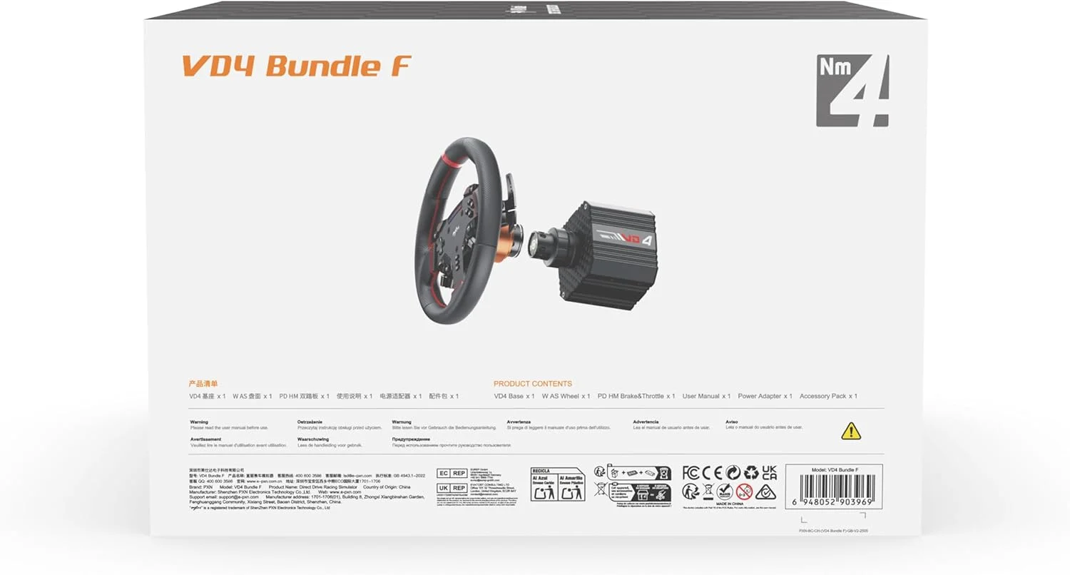 باندل PXN VD4 F 4NM Torque Sim Racing Direct Drive شامل فرمان مسابقه با فیدبک نیرو، پدال سنسور اثر هال، فرمان PC با پدال باندل PXN VD4 F 4NM Torque Sim Racing Direct Drive شامل فرمان مسابقه با فیدبک نیرو، پدال سنسور اثر هال، فرمان PC با پدال
