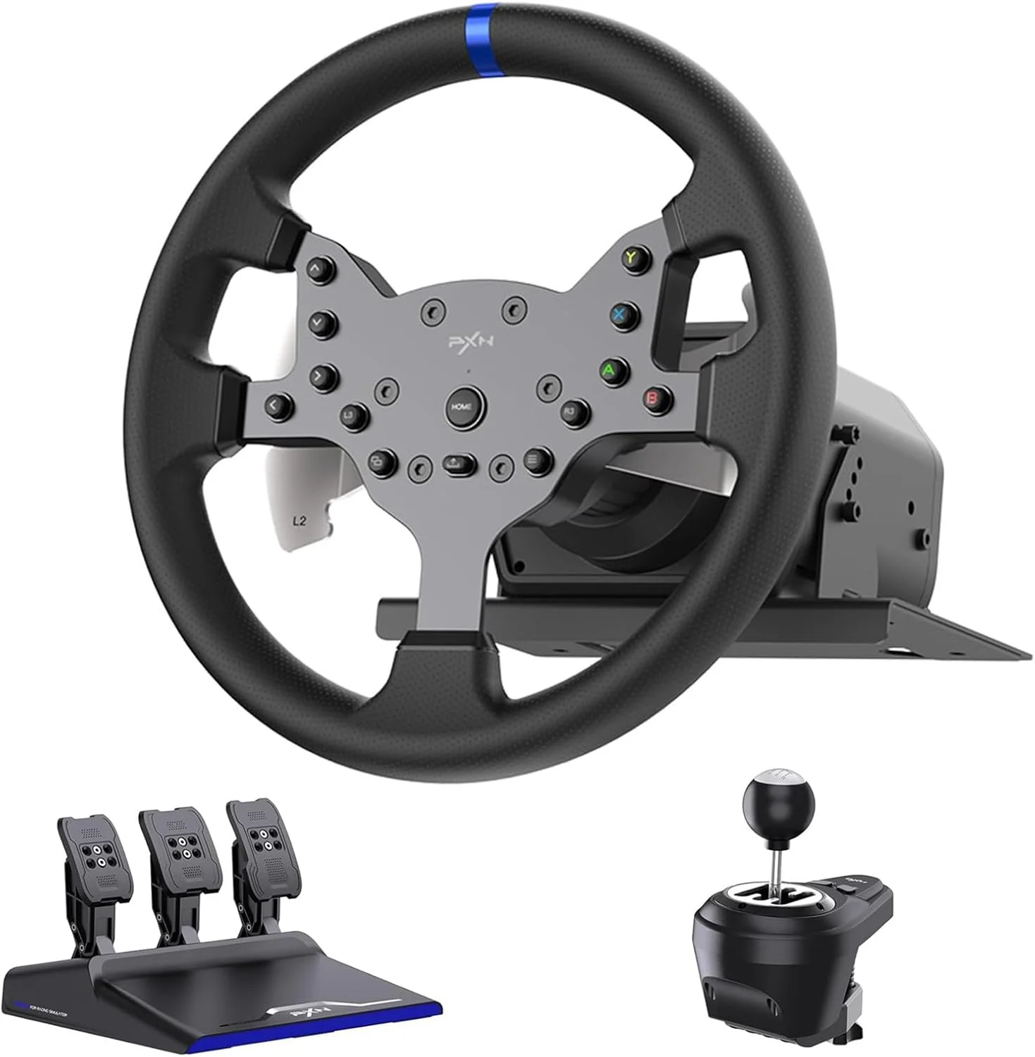 فرمان مسابقه PXN Force Feedback V99، فرمان بازی مسابقه ای شبیه ساز رانندگی 270/900 درجه جداشدنی با پدال و شیفتر برای ویندوز PC، PS4، Xbox One، Xbox Series X/S