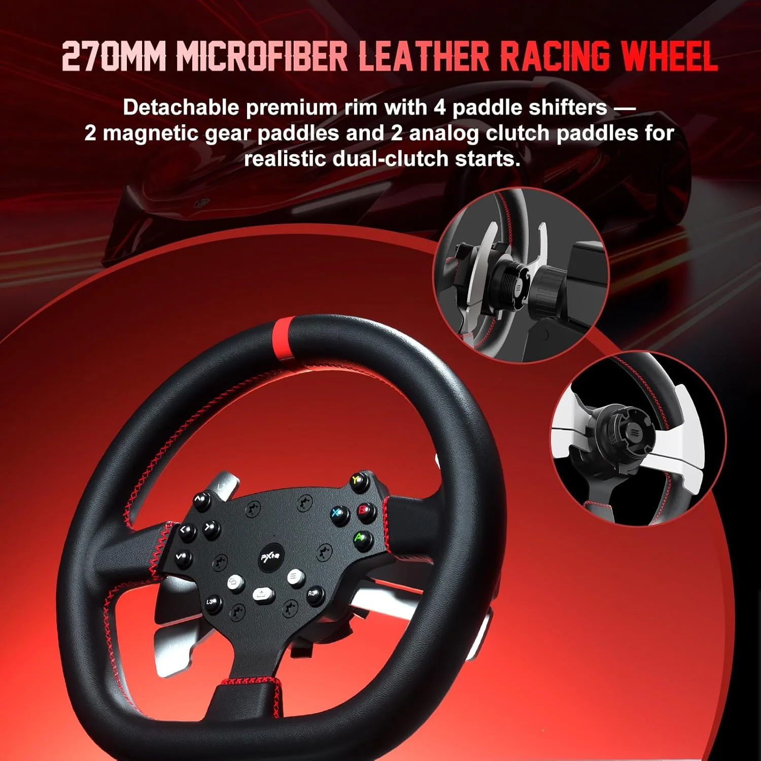 فرمان مسابقه PXN Direct Drive، فرمان بازی V10 Ultra - فرمان با فیدبک نیروی 3.2 نیوتن متر برای PC/Xbox/PS4، فرمان چرمی 270 میلی متری با 4 پدال شیفتر، پدال های قابل تنظیم فرمان مسابقه PXN Direct Drive، فرمان بازی V10 Ultra - فرمان با فیدبک نیروی 3.2 نیوتن متر برای PC/Xbox/PS4، فرمان چرمی 270 میلی متری با 4 پدال شیفتر، پدال های قابل تنظیم