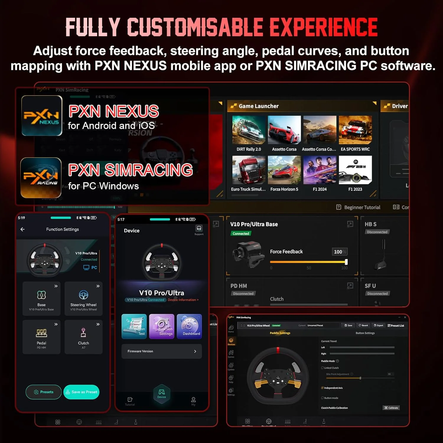 فرمان مسابقه PXN Direct Drive، فرمان بازی V10 Ultra - فرمان با فیدبک نیروی 3.2 نیوتن متر برای PC/Xbox/PS4، فرمان چرمی 270 میلی متری با 4 پدال شیفتر، پدال های قابل تنظیم فرمان مسابقه PXN Direct Drive، فرمان بازی V10 Ultra - فرمان با فیدبک نیروی 3.2 نیوتن متر برای PC/Xbox/PS4، فرمان چرمی 270 میلی متری با 4 پدال شیفتر، پدال های قابل تنظیم