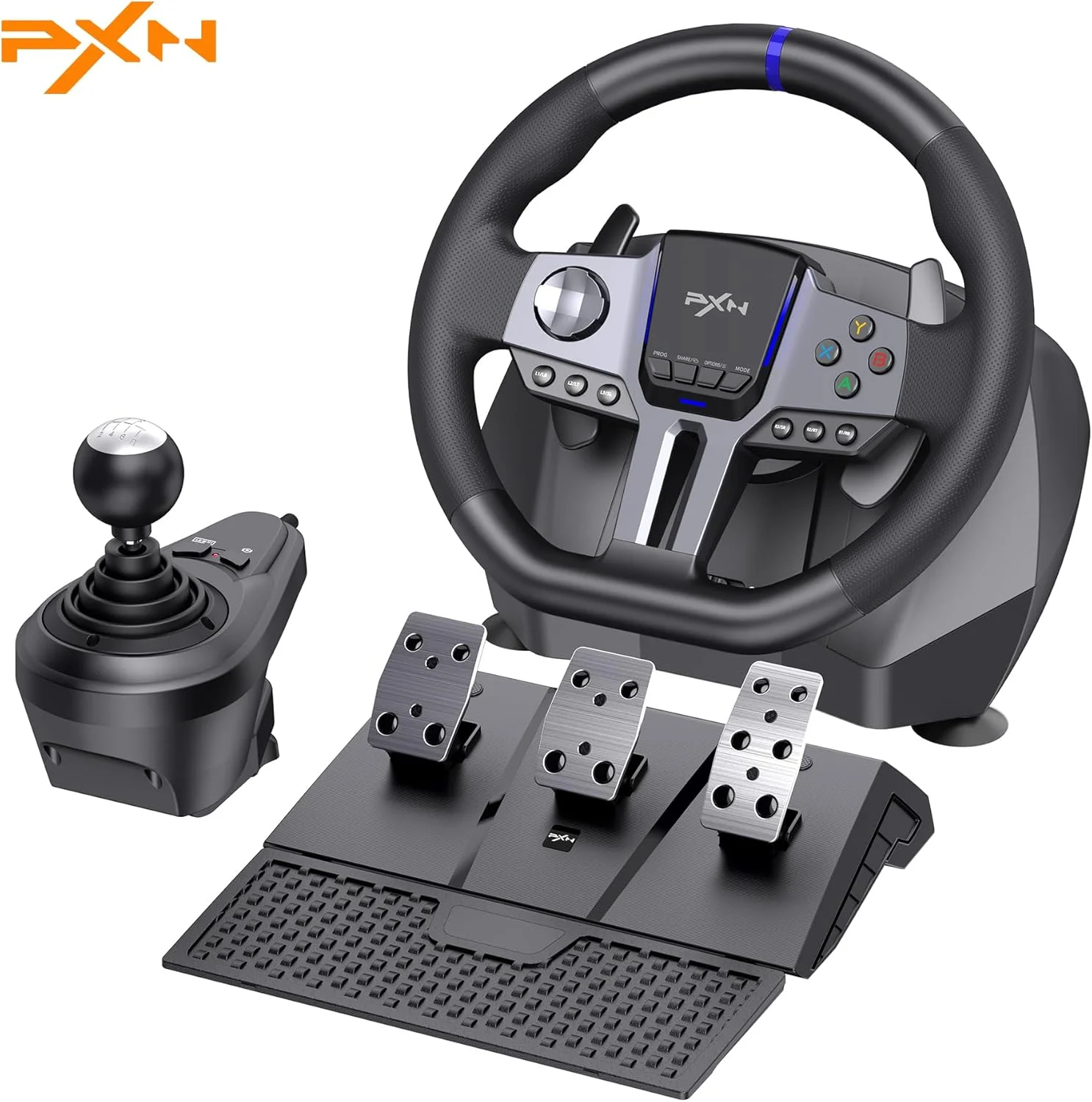 فرمان مسابقه PXN V9 Gen2 - فرمان رانندگی با ویبره 270 درجه / 900 درجه به همراه دسته دنده و پدال برای PS4، PC، PS3، Xbox Series X|S، Xbox One