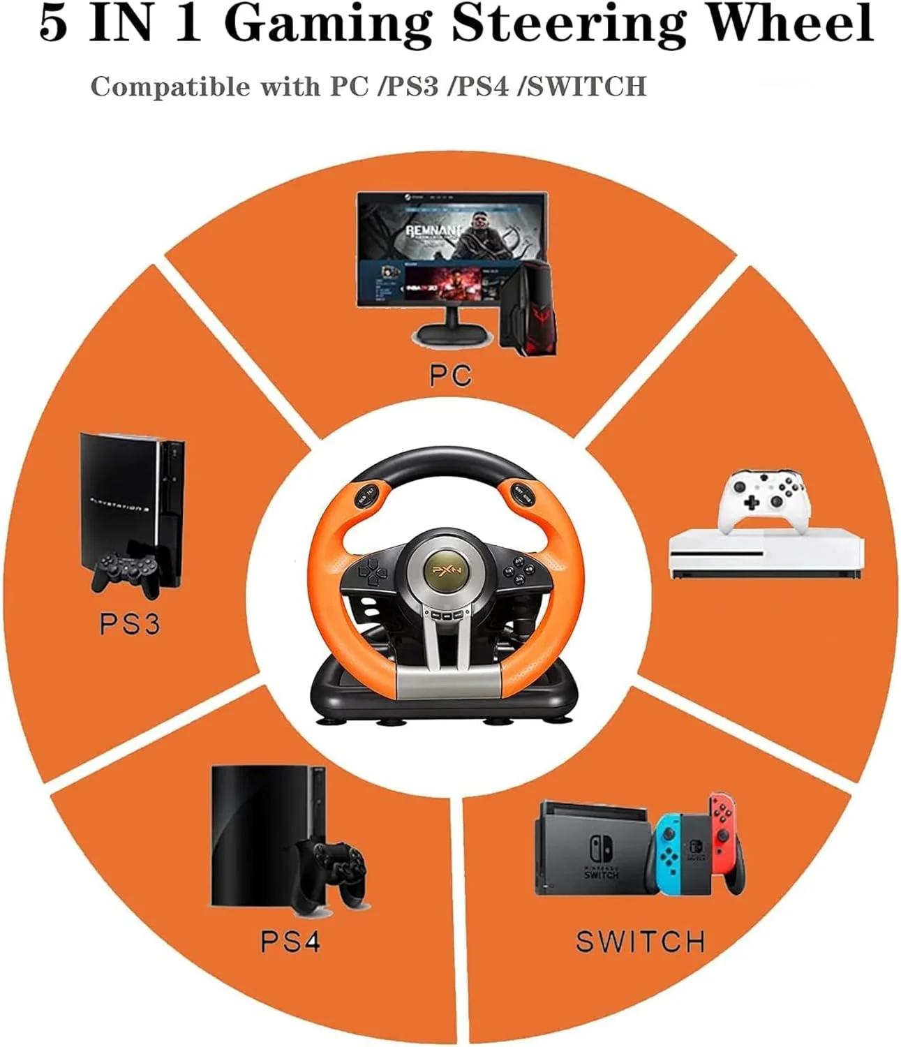 فرمان بازی شبیه ساز مسابقه PXN V3II به همراه پدال، فرمان 180 درجه، سازگار با ویندوز PC، PS3، PS4، Xbox One X|S، برای نینتندو سوییچ - نارنجی فرمان بازی شبیه ساز مسابقه PXN V3II به همراه پدال، فرمان 180 درجه، سازگار با ویندوز PC، PS3، PS4، Xbox One X|S، برای نینتندو سوییچ - نارنجی