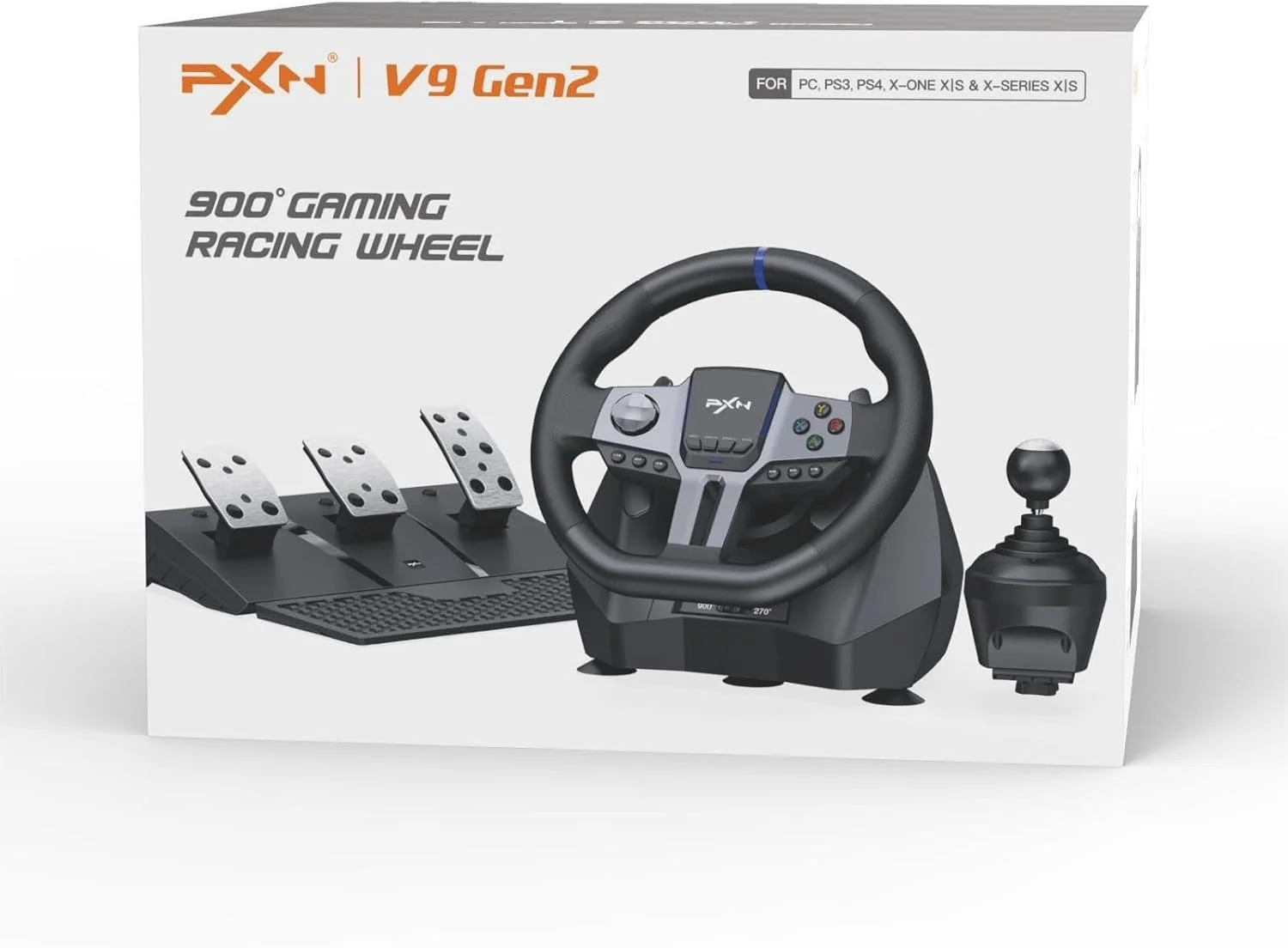 فرمان بازی PXN V9 Gen2 با پدال و دسته دنده - فرمان مسابقه ای 270°|900°، بازخورد لرزشی، پدال اثر هال، دسته دنده H، شیفترهای پدالی، برنامه ابزار - فرمان برای PC، PS3، PS4، Xbox فرمان بازی PXN V9 Gen2 با پدال و دسته دنده - فرمان مسابقه ای 270°|900°، بازخورد لرزشی، پدال اثر هال، دسته دنده H، شیفترهای پدالی، برنامه ابزار - فرمان برای PC، PS3، PS4، Xbox