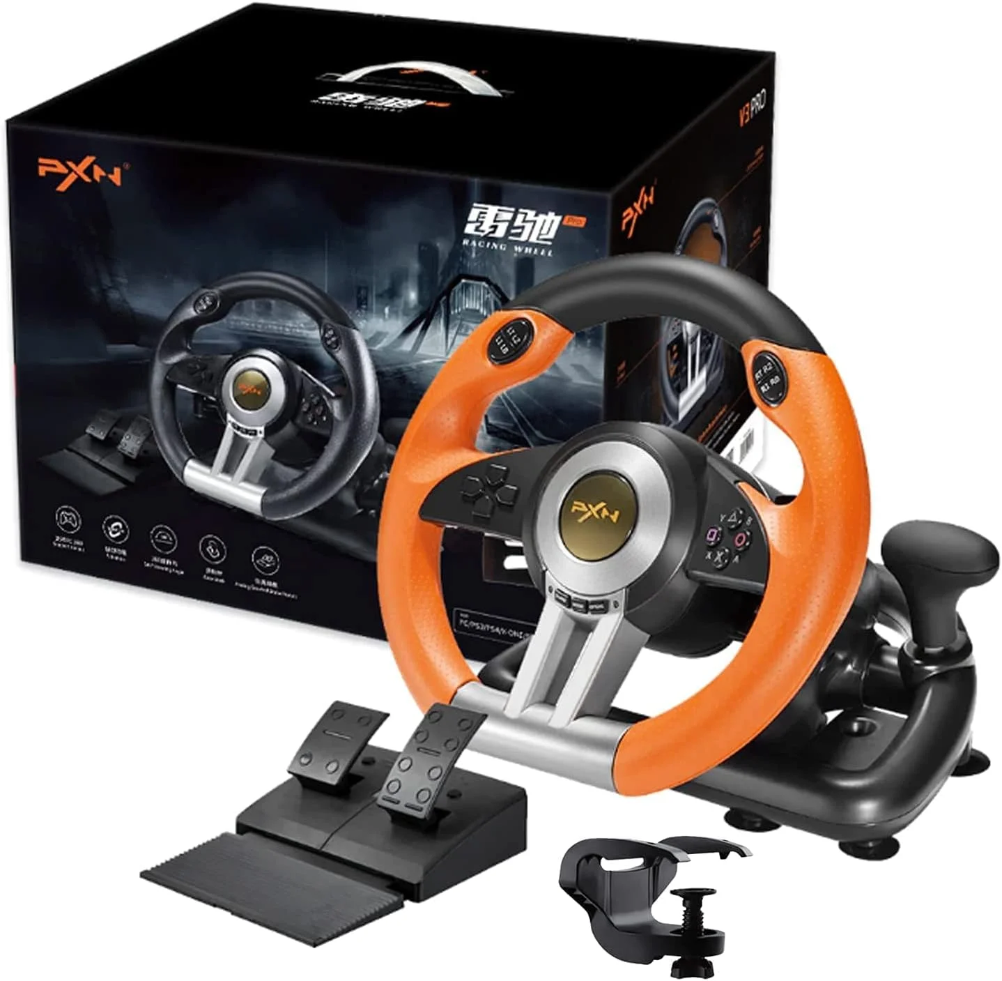 فرمان بازی شبیه ساز مسابقه PXN V3II به همراه پدال، فرمان 180 درجه، سازگار با ویندوز PC، PS3، PS4، Xbox One X|S، برای نینتندو سوییچ - نارنجی فرمان بازی شبیه ساز مسابقه PXN V3II به همراه پدال، فرمان 180 درجه، سازگار با ویندوز PC، PS3، PS4، Xbox One X|S، برای نینتندو سوییچ - نارنجی