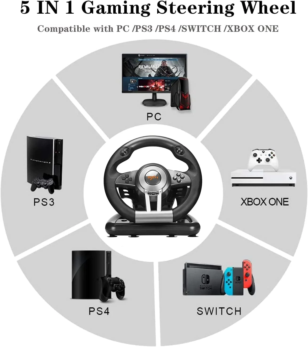 فرمان بازی مسابقه ای PXN V3II به همراه پدال، فرمان 180 درجه، سازگار با ویندوز PC، PS3، PS4 و نینتندو سوییچ - مشکی فرمان بازی مسابقه ای PXN V3II به همراه پدال، فرمان 180 درجه، سازگار با ویندوز PC، PS3، PS4 و نینتندو سوییچ - مشکی
