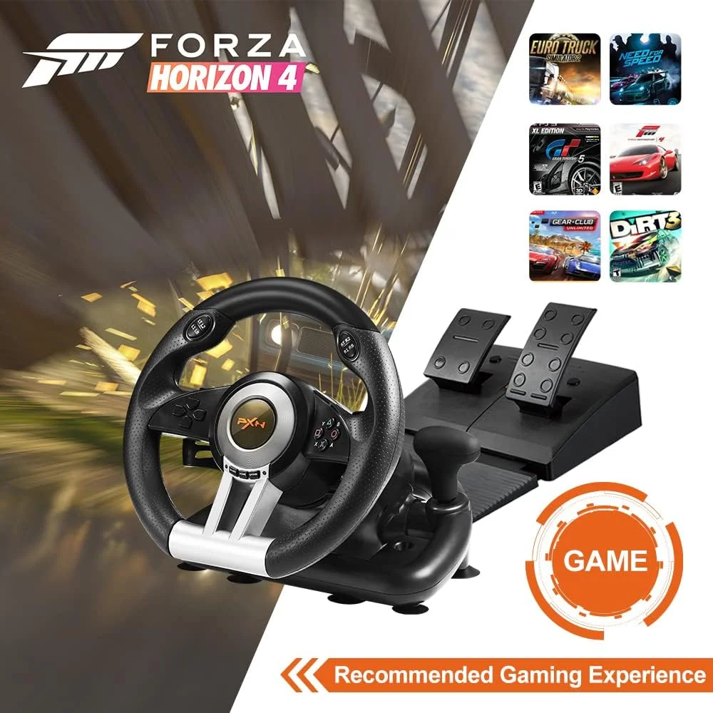 فرمان مسابقه PXN، V3III Pro 180 درجه شبیه ساز رانندگی مسابقه ای با پدال برای PC، PS4، PS3، نینتندو سوییچ، XBOX ONE، Xbox Series X|S (مشکی) فرمان مسابقه PXN، V3III Pro 180 درجه شبیه ساز رانندگی مسابقه ای با پدال برای PC، PS4، PS3، نینتندو سوییچ، XBOX ONE، Xbox Series X|S (مشکی)