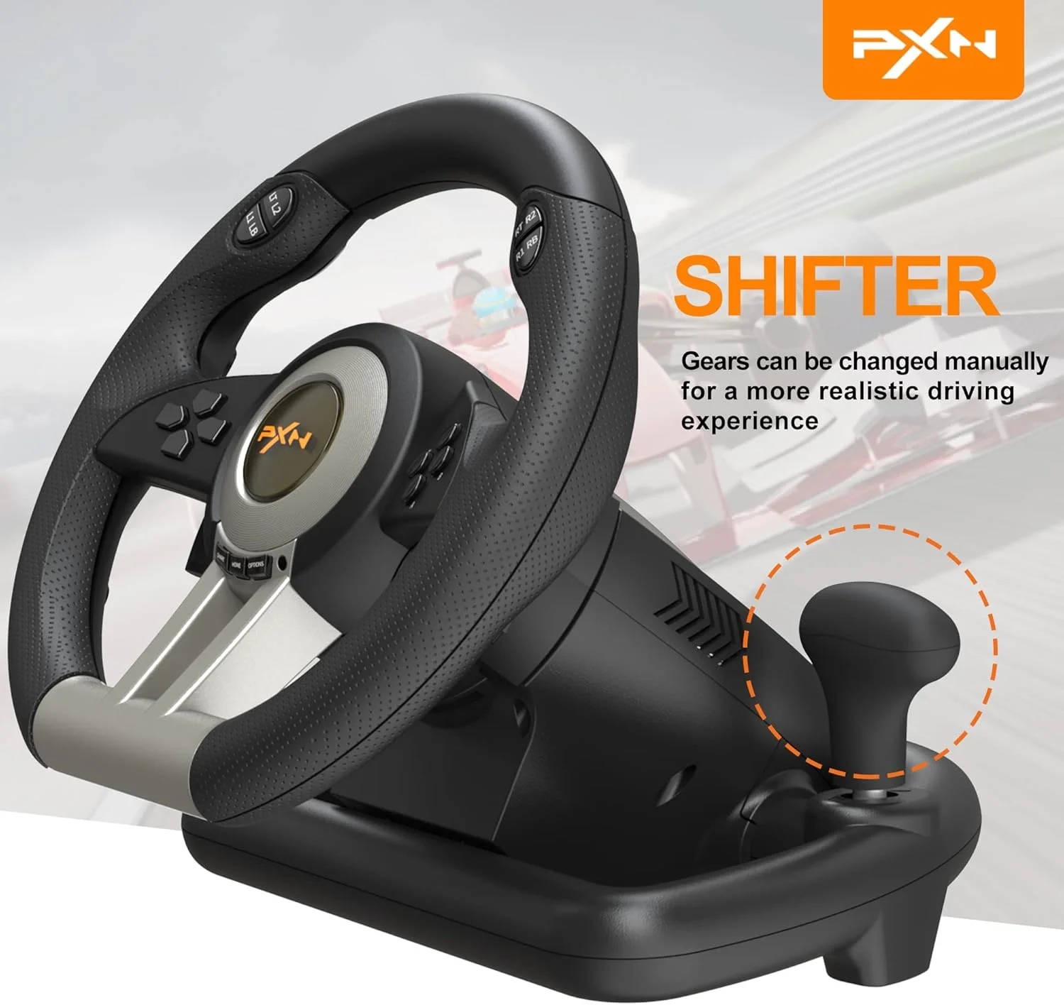 فرمان بازی مسابقه ای PXN V3II PC، فرمان رانندگی Volante PC با چرخش 180 درجه، مسابقه اتومبیلرانی USB جهانی با پدال برای ویندوز PC، PS3، PS4، Xbox One، Xbox Series S/X، Nintendo Switch (مشکی)