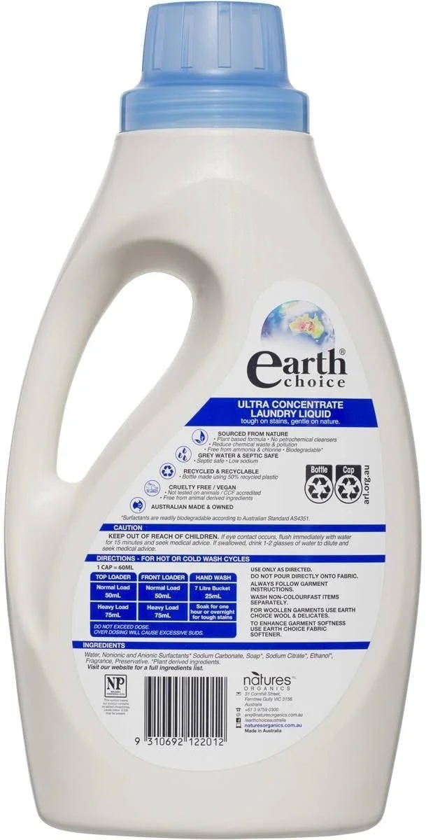 مایع لباسشویی غلیظ Earth Choice مناسب ماشین های درب از بالا و جلو 1 لیتری مایع لباسشویی غلیظ Earth Choice مناسب ماشین های درب از بالا و جلو 1 لیتری