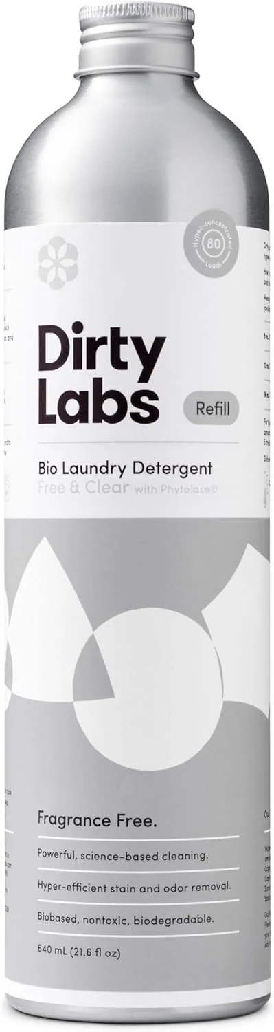 Dirty Labs | بدون رایحه | مایع شوینده لباس آنزیمی زیستی | 80 بار شستشو (640 میلی لیتر) | فوق غلیظ | راندمان بالا و شستشو با ماشین لباسشویی استاندارد | غیر سمی، زیست تخریب پذیر | از بین برنده لکه و بو