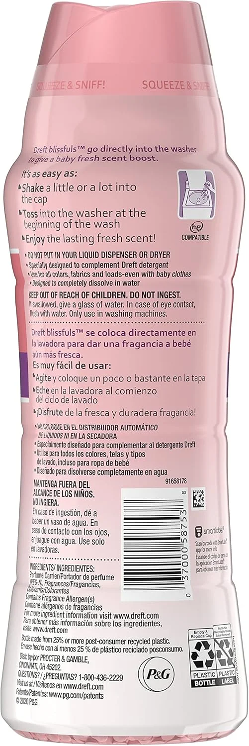 دانههای تقویتکننده رایحه لباسشویی Dreft Blissfuls، رایحه Baby Fresh، 570 گرم دانههای تقویتکننده رایحه لباسشویی Dreft Blissfuls، رایحه Baby Fresh، 570 گرم