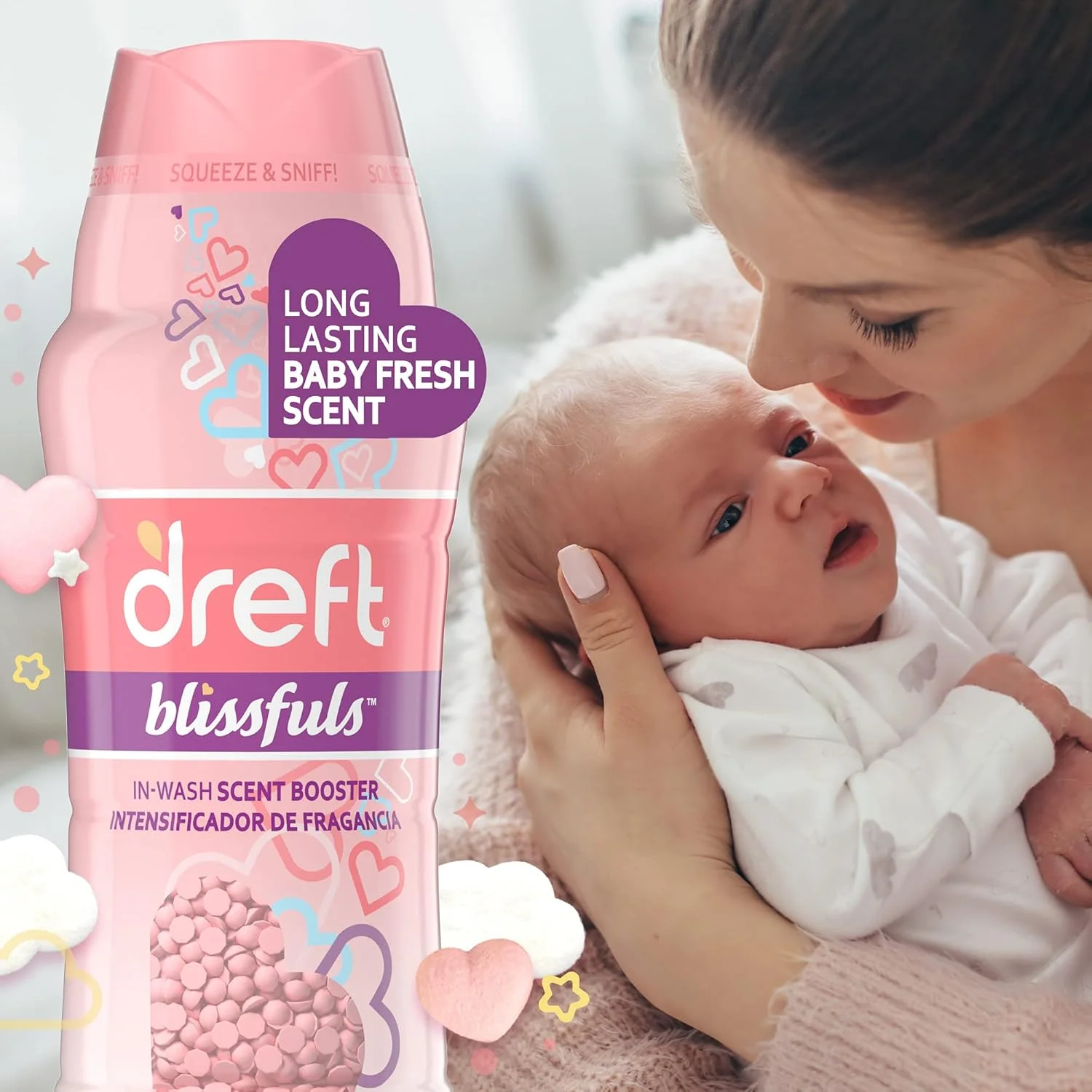 دانههای تقویتکننده رایحه لباسشویی Dreft Blissfuls، رایحه Baby Fresh، 570 گرم دانههای تقویتکننده رایحه لباسشویی Dreft Blissfuls، رایحه Baby Fresh، 570 گرم