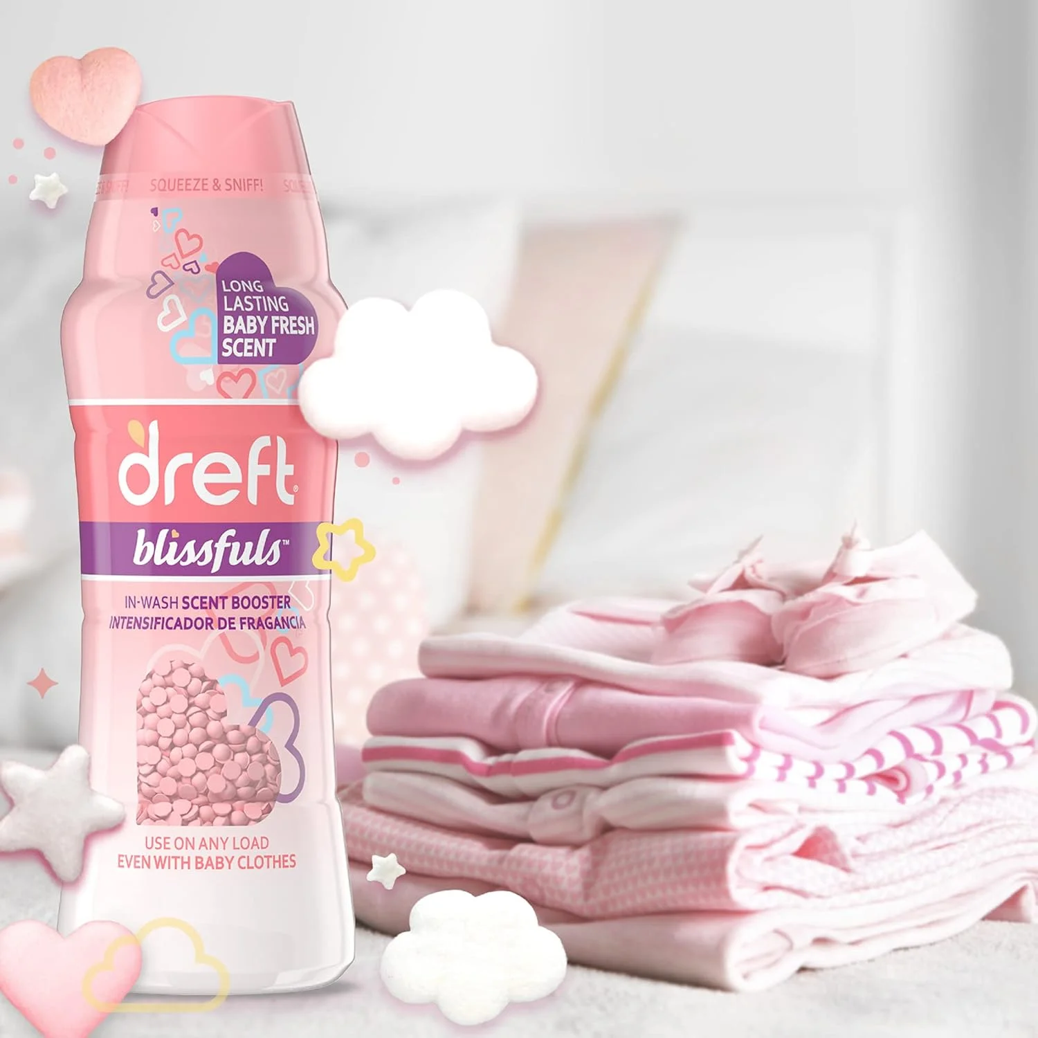 دانههای تقویتکننده رایحه لباسشویی Dreft Blissfuls، رایحه Baby Fresh، 570 گرم دانههای تقویتکننده رایحه لباسشویی Dreft Blissfuls، رایحه Baby Fresh، 570 گرم
