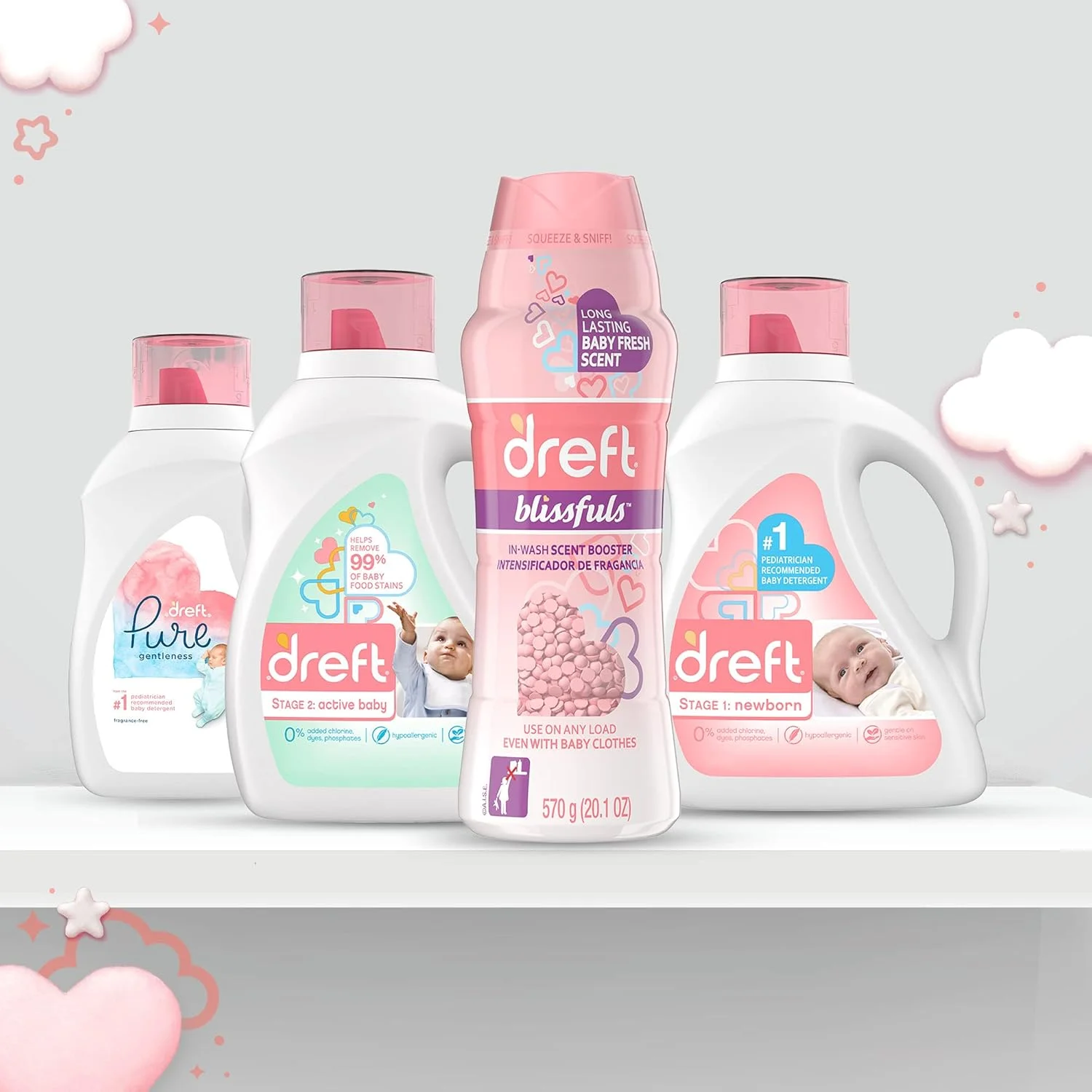 دانههای تقویتکننده رایحه لباسشویی Dreft Blissfuls، رایحه Baby Fresh، 570 گرم دانههای تقویتکننده رایحه لباسشویی Dreft Blissfuls، رایحه Baby Fresh، 570 گرم
