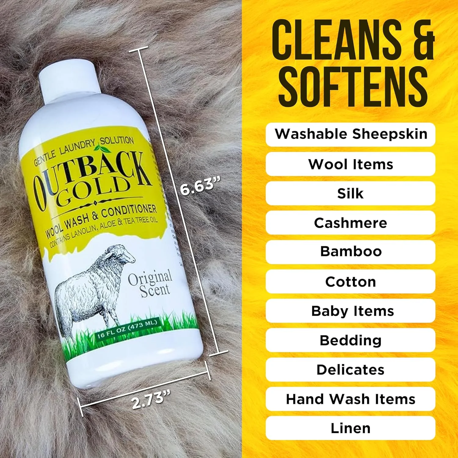 مایع شستشوی پشم Desert Breeze Distributing Outback Gold، ۴۷۳ میلی لیتر، رایحه اصلی، شوینده لباس گیاهی برای لباس های ظریف، پوست گوسفند، ابریشم، وسایل نوزاد، صابون مایع ملایم حاوی لانولین مایع شستشوی پشم Desert Breeze Distributing Outback Gold، ۴۷۳ میلی لیتر، رایحه اصلی، شوینده لباس گیاهی برای لباس های ظریف، پوست گوسفند، ابریشم، وسایل نوزاد، صابون مایع ملایم حاوی لانولین