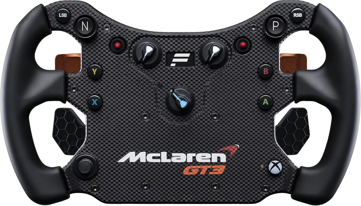 فرمان مسابقه سیم‌کارت FANATEC CSL Elite دارای مجوز رسمی McLaren GT3 v2 Xbox - پدال‌های آنالوگ، پدال‌های تعویض دنده مغناطیسی، سوئیچ چند حالته، نمایشگر OLED برای PC، PS5، PS4، Xbox Series X|S، Xbox