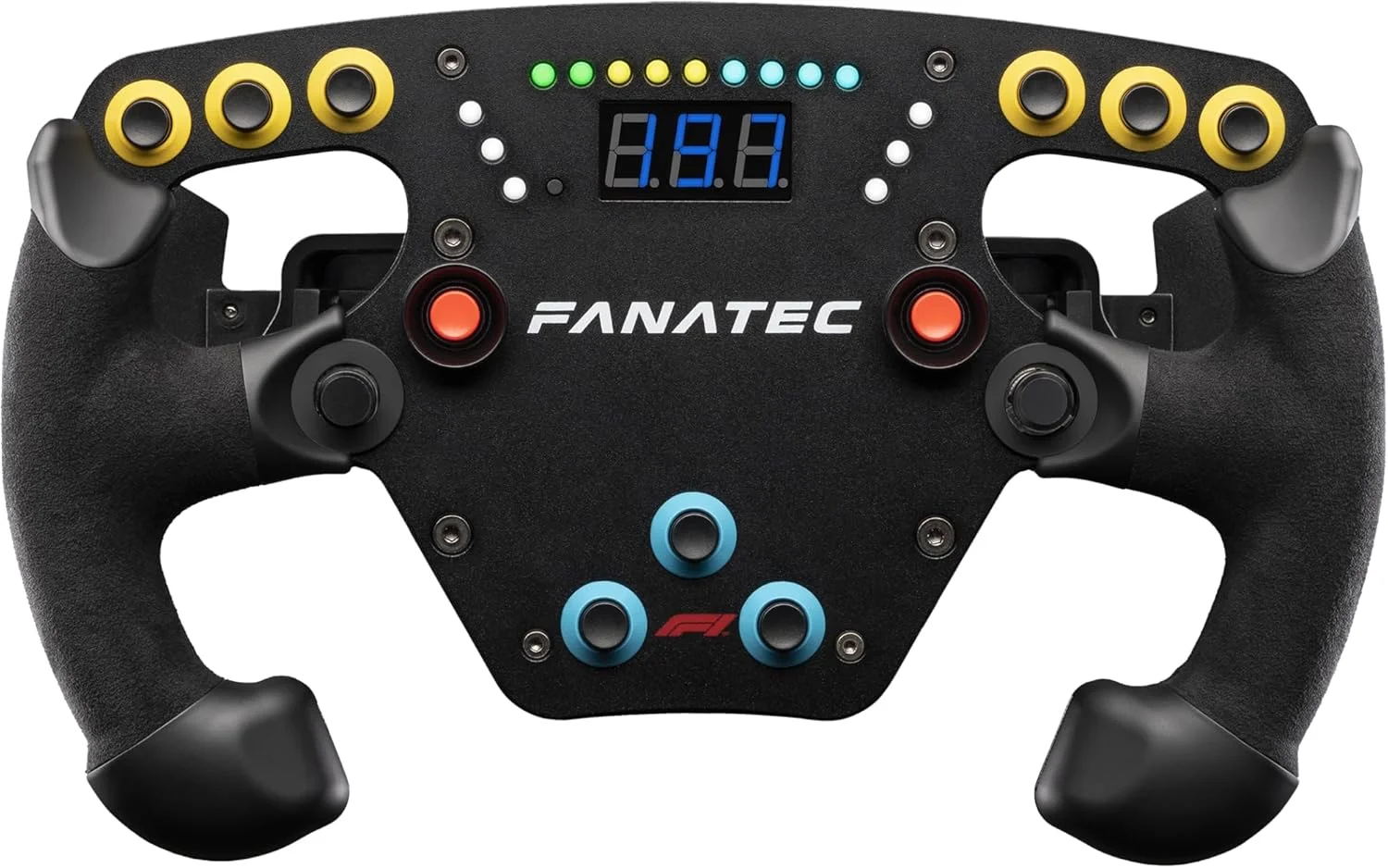 فرمان مسابقه سیم‌کارت FANATEC ClubSport Steering Wheel F1 Esports V2 – محصول رسمی دارای مجوز Formula 1™، دسته‌های آلکانترا، نمایشگر LED، پدال‌های مغناطیسی، موتورهای ویبره یکپارچه – PC