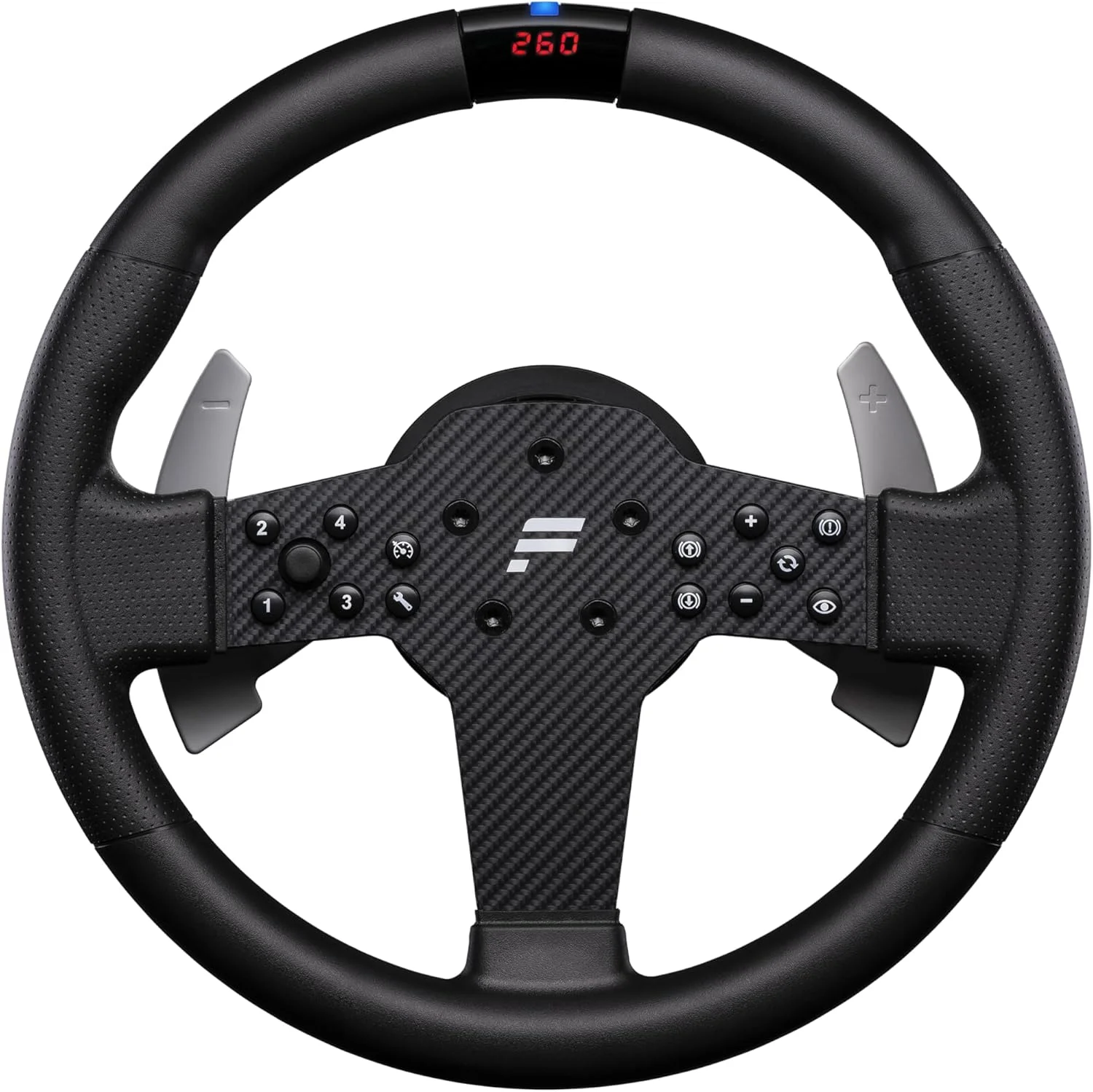 فرمان مسابقه سیم‌کارت FANATEC CSL P1 V2 (QR2 LITE) - روکش لاستیکی، RevStripe، نمایشگر LED، پدال‌های تعویض دنده فلزی، QR2 LITE از پیش نصب شده در سمت چرخ - PC