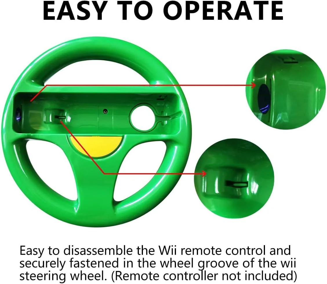 دسته فرمان مسابقه ای DOYO Mario Kart Wii، بسته 2 عددی فرمان مسابقه ای برای کنترلر Wii، چرخ های مسابقه ای Mario Kart Wii برای بازی از راه دور Nintendo Wii (قرمز+سبز)