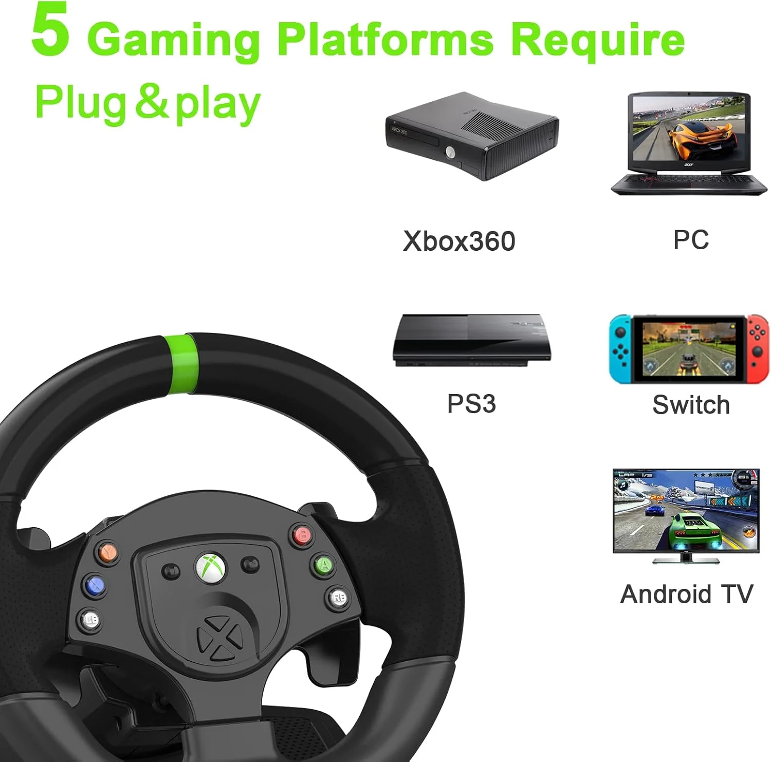 فرمان بازی مسابقه ای DOYO Xbox 360 با پدال، فرمان مسابقه ای 180 درجه برای Xbox 360، PC، Playstation 3، Android، Nintendo Switch، فرمان نیروی محرکه با محدوده فرمان برای بازی های مسابقه ای فرمان بازی مسابقه ای DOYO Xbox 360 با پدال، فرمان مسابقه ای 180 درجه برای Xbox 360، PC، Playstation 3، Android، Nintendo Switch، فرمان نیروی محرکه با محدوده فرمان برای بازی های مسابقه ای