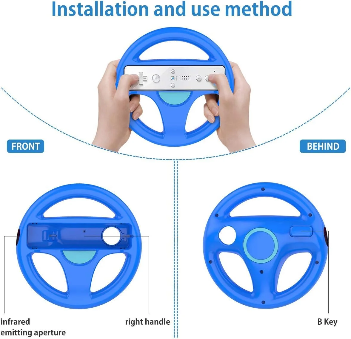 پک 2 عددی فرمان قرمز و آبی DOYO برای کنترلر Wii، پایه طراحی شده برای بازی Mario Kart Racing پک 2 عددی فرمان قرمز و آبی DOYO برای کنترلر Wii، پایه طراحی شده برای بازی Mario Kart Racing