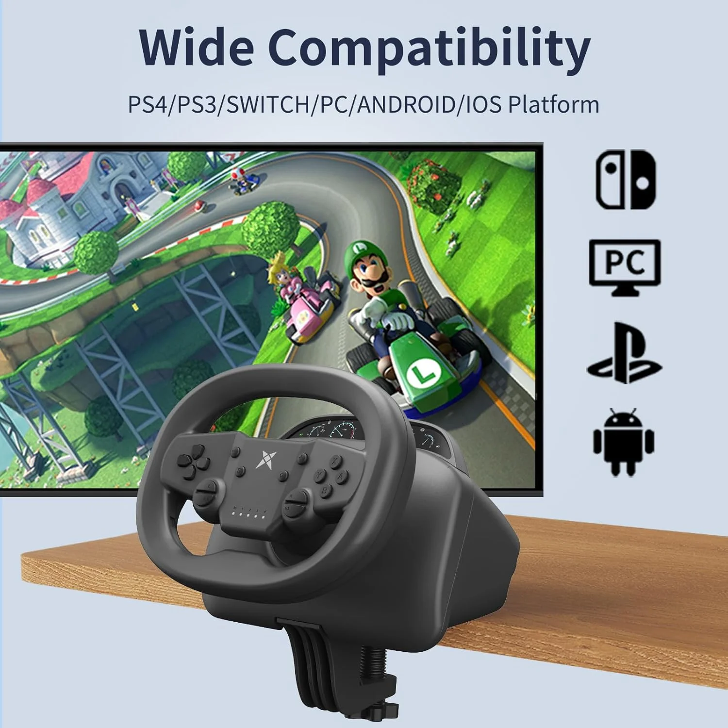 فرمان بازی DOYO با پدال، فرمان مسابقه 180 درجه، فرمان بی سیم برای PC، PS4، نینتندو سوییچ، PS3، IOS، بازی های مسابقه ای اندروید