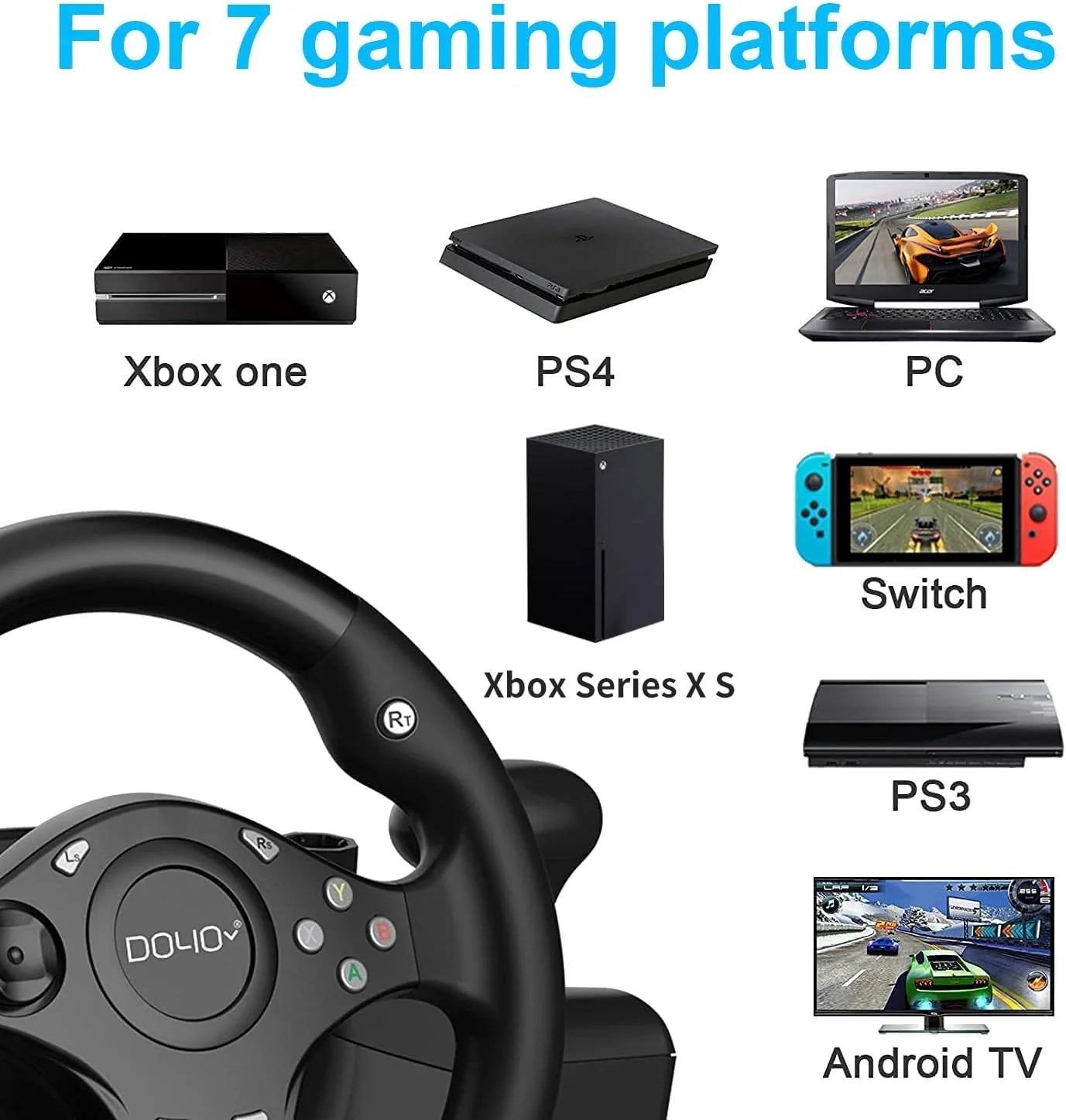 فرمان بازی برای کامپیوتر و ایکس باکس به همراه پدال، سازگار با PC / PS3 / PS4 / XBOX ONE / XBOX360 / NS SWITCH / Android از DOYO فرمان بازی برای کامپیوتر و ایکس باکس به همراه پدال، سازگار با PC / PS3 / PS4 / XBOX ONE / XBOX360 / NS SWITCH / Android از DOYO