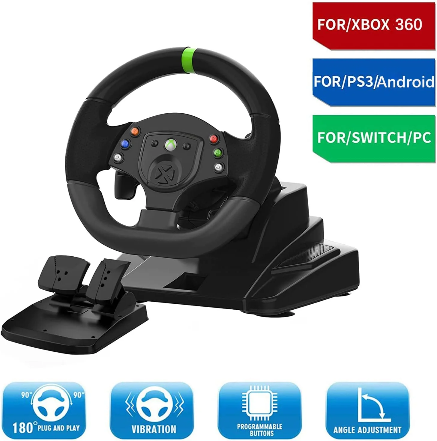 فرمان بازی DOYO برای کامپیوتر، فرمان مسابقه ای Xbox 360 با قابلیت چرخش 180 درجه، شبیه ساز رانندگی اتومبیل، فرمان بازی Plug and Play برای رانندگی با دنده و پدال های تعویض دنده برای Xbox 360/PS3/PC/Switch/Android فرمان بازی DOYO برای کامپیوتر، فرمان مسابقه ای Xbox 360 با قابلیت چرخش 180 درجه، شبیه ساز رانندگی اتومبیل، فرمان بازی Plug and Play برای رانندگی با دنده و پدال های تعویض دنده برای Xbox 360/PS3/PC/Switch/Android