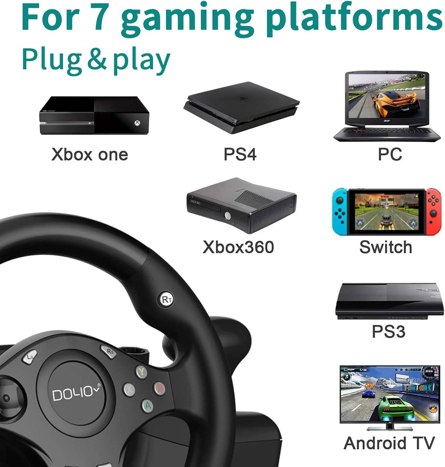 فرمان مسابقه بازی DOYO برای Xbox One، فرمان های شبیه ساز رانندگی، پدال ها و شیفترهای پدالی برای PC، Xbox Series X S، Xbox360، PS4، PS3، Switch، Android TV فرمان مسابقه بازی DOYO برای Xbox One، فرمان های شبیه ساز رانندگی، پدال ها و شیفترهای پدالی برای PC، Xbox Series X S، Xbox360، PS4، PS3، Switch، Android TV
