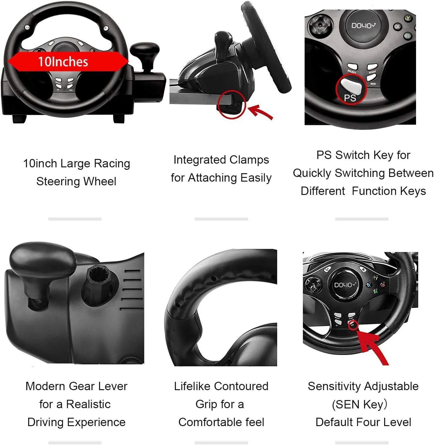 فرمان مسابقه بازی DOYO با زاویه 270 درجه، فرمان رانندگی با دنده و پدال های پاسخگو برای PC/PS3/PS4/XBOX ONE/XBOX 360/Nintendo Switch/Android