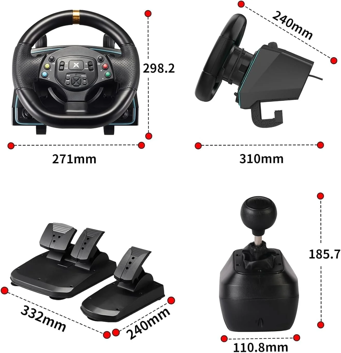 فرمان مسابقه بازی DOYO 1080° با پدال و شیفتر، فرمان برای PC، Xbox One، Xbox Series 360، PS4، PS3 و Nintendo Switch