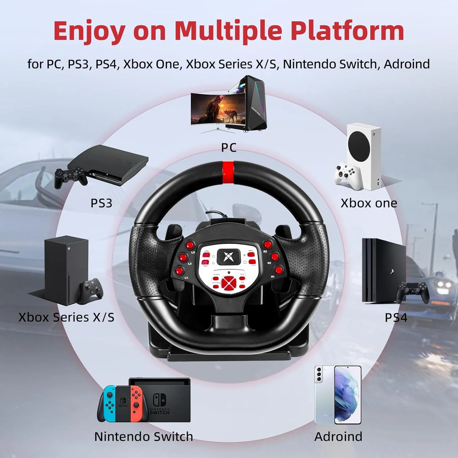 فرمان و پدال بازی DOYO، فرمان مسابقه ای 180 درجه ای برای کامپیوتر با لرزش موتورهای دوگانه، ارتفاع و شیب قابل تنظیم، فرمان برای PS4، PS3، Xbox One، Xbox Series X|S، Xbox 360، Switch فرمان و پدال بازی DOYO، فرمان مسابقه ای 180 درجه ای برای کامپیوتر با لرزش موتورهای دوگانه، ارتفاع و شیب قابل تنظیم، فرمان برای PS4، PS3، Xbox One، Xbox Series X|S، Xbox 360، Switch