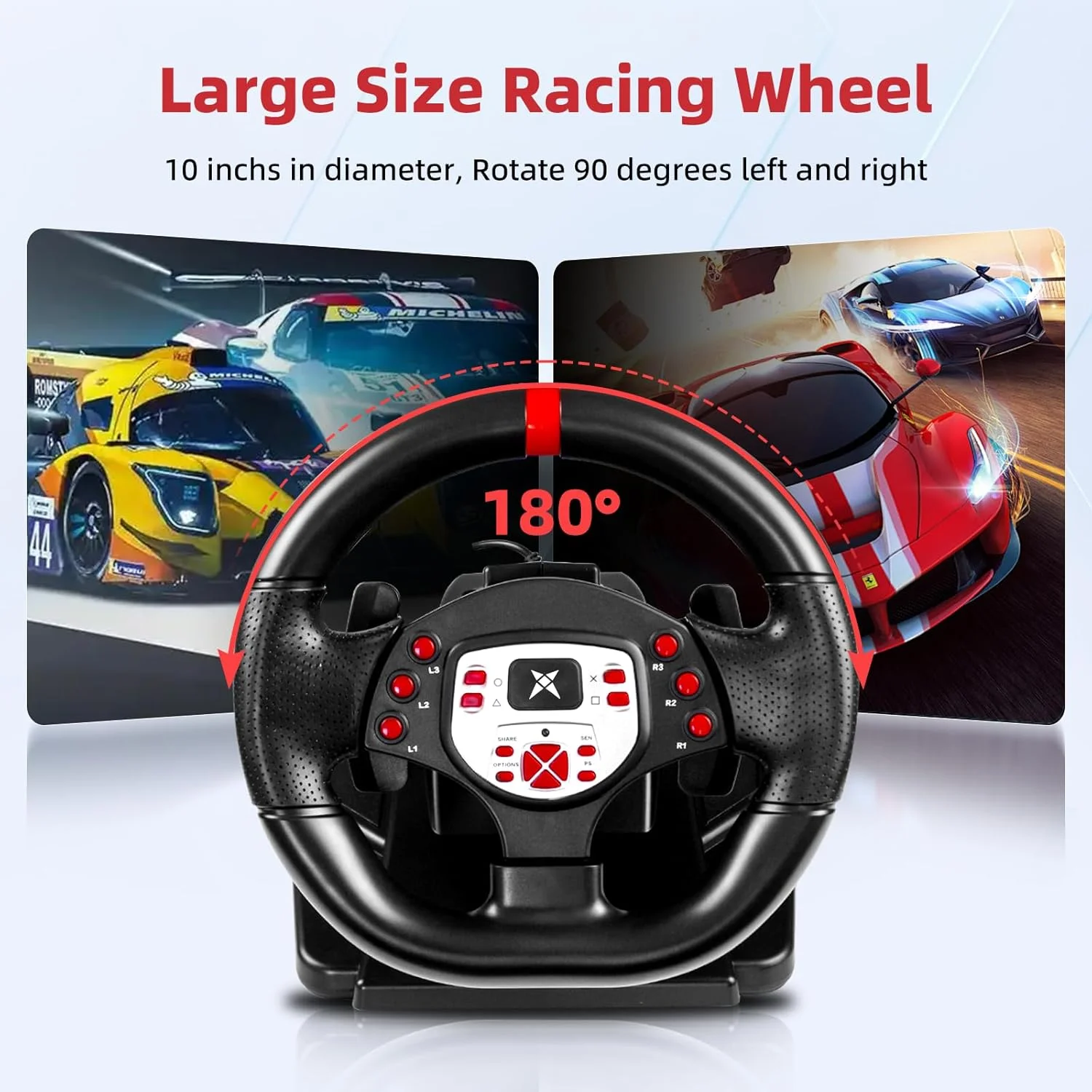 فرمان و پدال بازی DOYO، فرمان مسابقه ای 180 درجه ای برای کامپیوتر با لرزش موتورهای دوگانه، ارتفاع و شیب قابل تنظیم، فرمان برای PS4، PS3، Xbox One، Xbox Series X|S، Xbox 360، Switch فرمان و پدال بازی DOYO، فرمان مسابقه ای 180 درجه ای برای کامپیوتر با لرزش موتورهای دوگانه، ارتفاع و شیب قابل تنظیم، فرمان برای PS4، PS3، Xbox One، Xbox Series X|S، Xbox 360، Switch