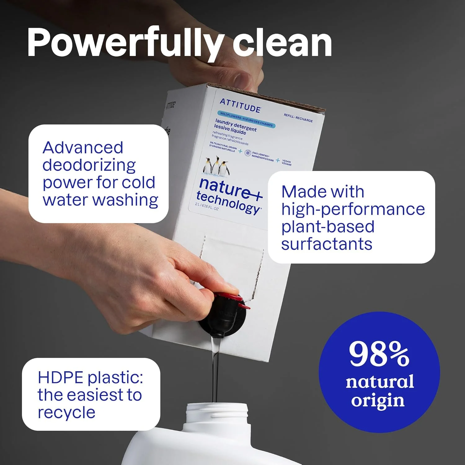 مایع لباسشویی ATTITUDE، صابون لباسشویی تایید شده توسط EWG، مناسب برای 36 بار شستشو، سازگار با HE، وگان، محصولات گیاهی، بدون تست حیوانی، گل های وحشی، 1.8 لیتر