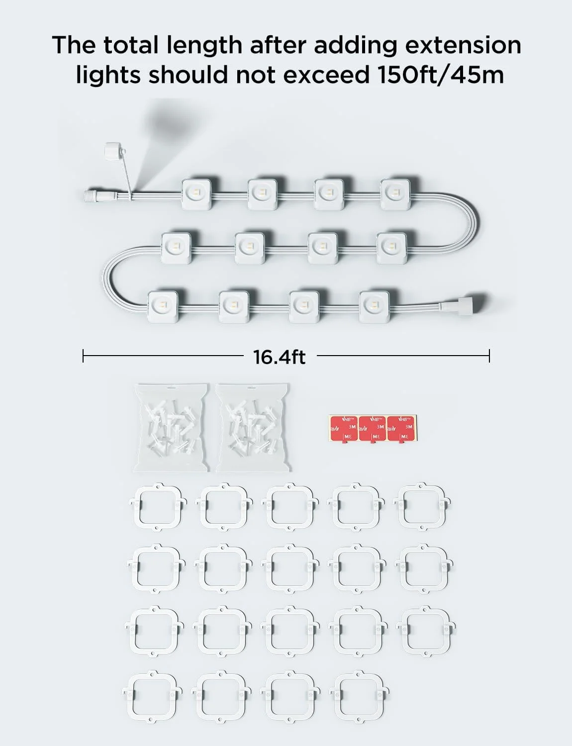 چراغ های 5 متری Govee به همراه گیره و چسب VHB فقط برای چراغ های دائمی RGBIC در فضای باز 2، قابل استفاده برای مدل های H705D، H705E و H705F، نسخه سفید