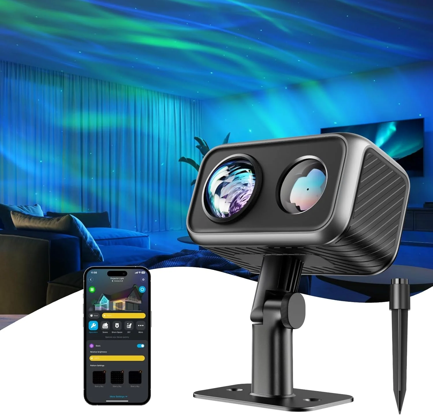 چراغ پروژکتور فضای باز Govee، پروژکتور لیزری و ستاره شفق قطبی برای دکوراسیون داخلی و خارجی، 16 الگوی RGB، شفق قطبی RGBW، 51 حالت صحنه، کار با الکسا، دستیار گوگل، Matter چراغ پروژکتور فضای باز Govee، پروژکتور لیزری و ستاره شفق قطبی برای دکوراسیون داخلی و خارجی، 16 الگوی RGB، شفق قطبی RGBW، 51 حالت صحنه، کار با الکسا، دستیار گوگل، Matter