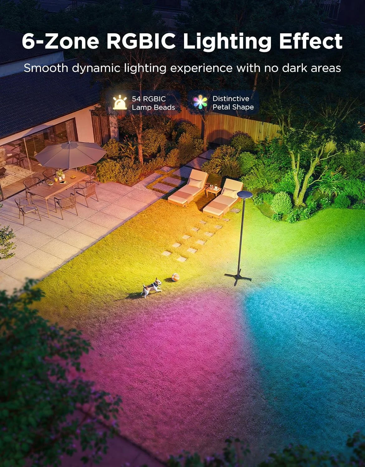 چراغ های پایه دار بیرونی Govee، روشنایی سفید بالا 2000 لومن با جلوه نورپردازی RGBIC 6 منطقه ای برای دکوراسیون فضای باز، سنسور دوگانه یکپارچه، ضد آب IP66، سازگار با الکسا، گوگل اسیستنت، Matter چراغ های پایه دار بیرونی Govee، روشنایی سفید بالا 2000 لومن با جلوه نورپردازی RGBIC 6 منطقه ای برای دکوراسیون فضای باز، سنسور دوگانه یکپارچه، ضد آب IP66، سازگار با الکسا، گوگل اسیستنت، Matter