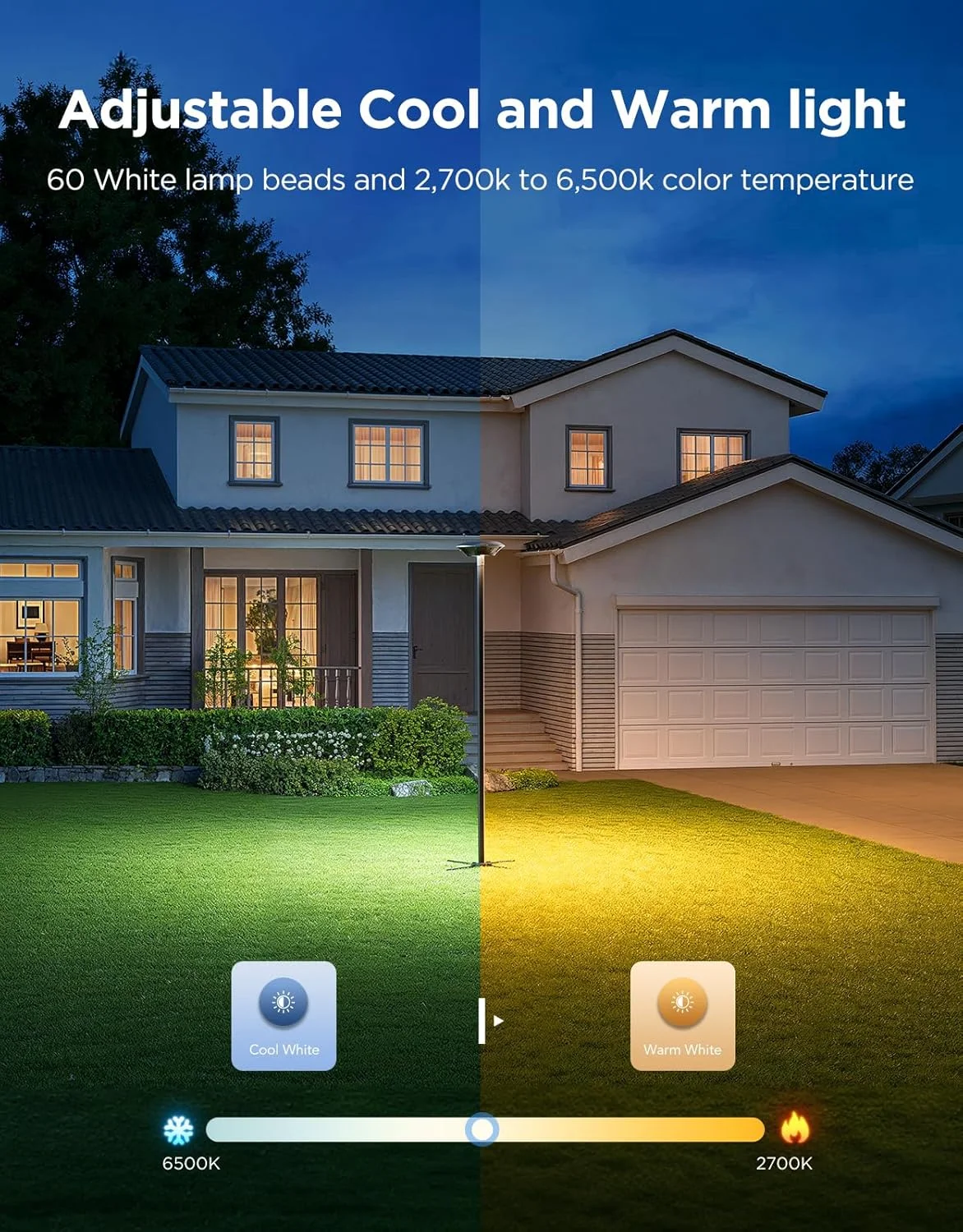 چراغ های پایه دار بیرونی Govee، روشنایی سفید بالا 2000 لومن با جلوه نورپردازی RGBIC 6 منطقه ای برای دکوراسیون فضای باز، سنسور دوگانه یکپارچه، ضد آب IP66، سازگار با الکسا، گوگل اسیستنت، Matter چراغ های پایه دار بیرونی Govee، روشنایی سفید بالا 2000 لومن با جلوه نورپردازی RGBIC 6 منطقه ای برای دکوراسیون فضای باز، سنسور دوگانه یکپارچه، ضد آب IP66، سازگار با الکسا، گوگل اسیستنت، Matter