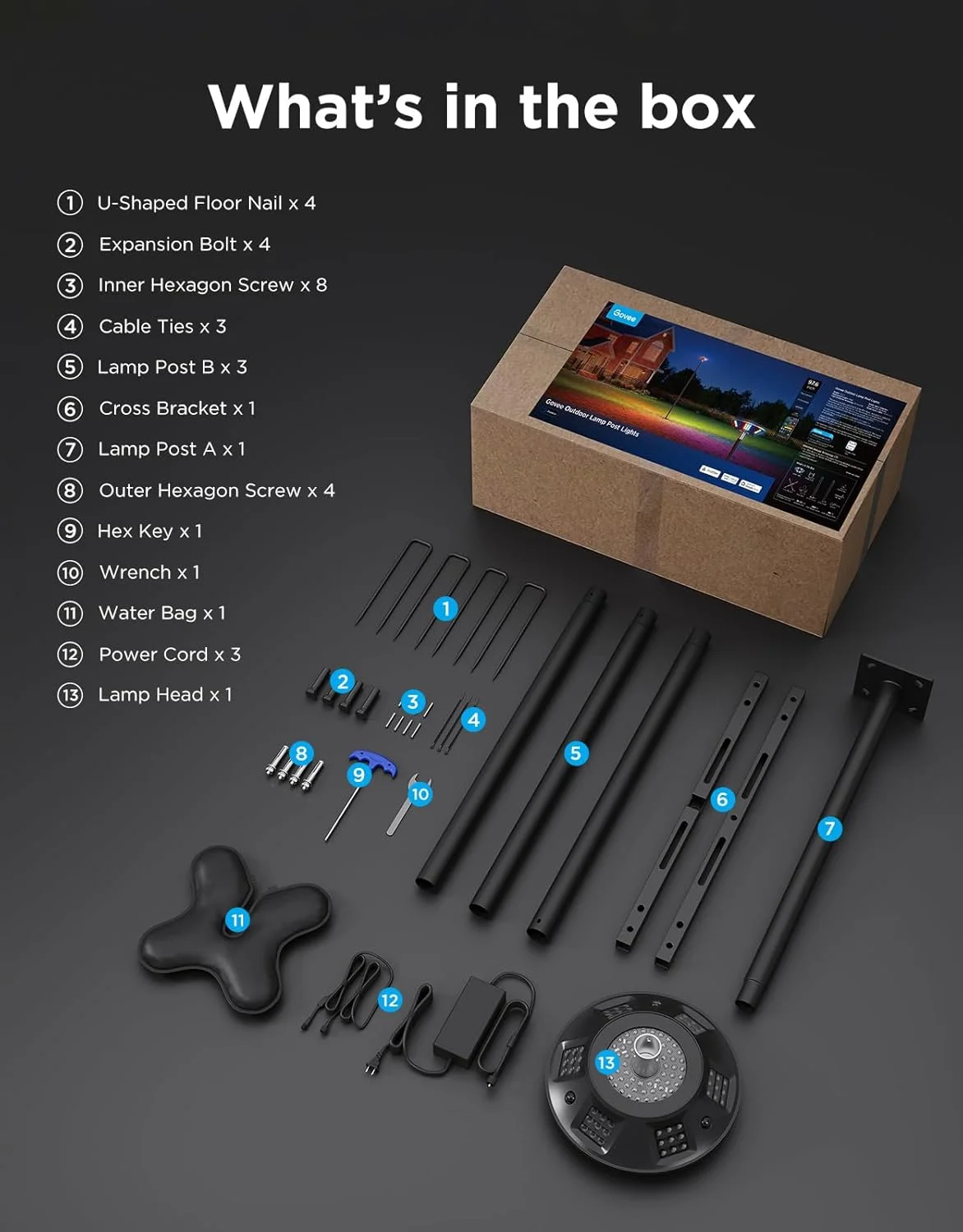 چراغ های پایه دار بیرونی Govee، روشنایی سفید بالا 2000 لومن با جلوه نورپردازی RGBIC 6 منطقه ای برای دکوراسیون فضای باز، سنسور دوگانه یکپارچه، ضد آب IP66، سازگار با الکسا، گوگل اسیستنت، Matter چراغ های پایه دار بیرونی Govee، روشنایی سفید بالا 2000 لومن با جلوه نورپردازی RGBIC 6 منطقه ای برای دکوراسیون فضای باز، سنسور دوگانه یکپارچه، ضد آب IP66، سازگار با الکسا، گوگل اسیستنت، Matter