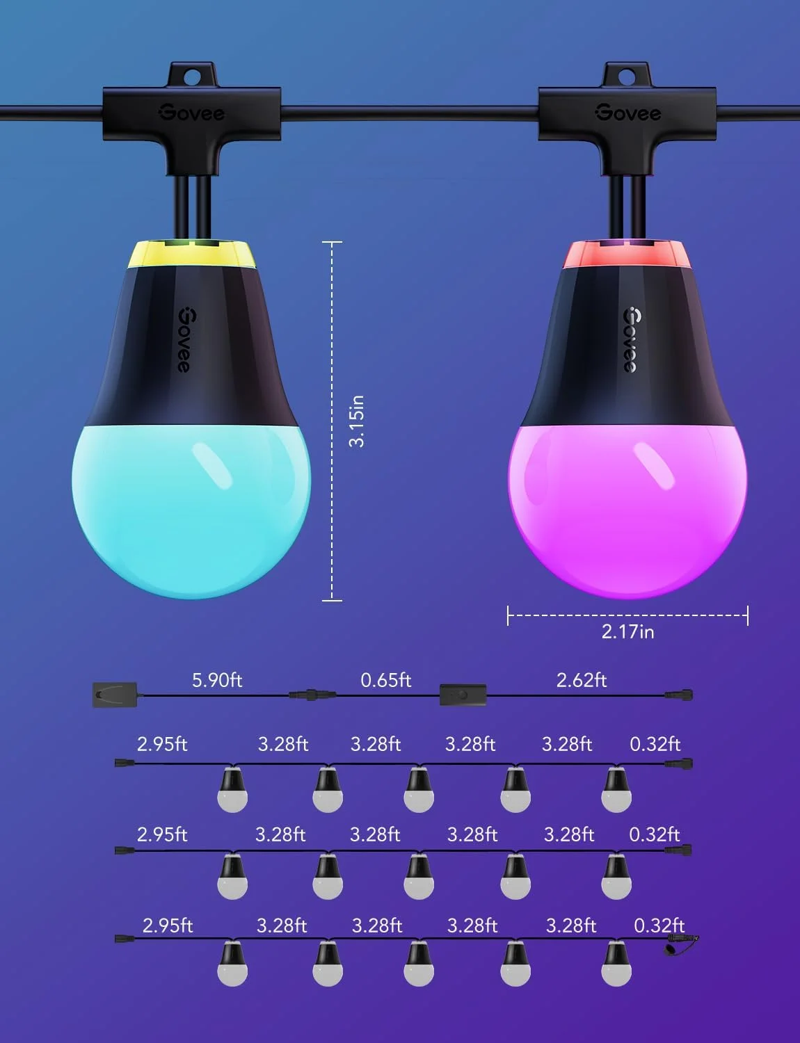 چراغ های ریسه ای بیرونی Govee مدل H1، ریسه های RGBIC بیرونی 15 متری با 15 لامپ LED سفید گرم دیمر پذیر، چراغ های هوشمند بیرونی با 60 حالت صحنه، ضد آب IP65، سازگار با الکسا برای کریسمس، روشنایی روزانه چراغ های ریسه ای بیرونی Govee مدل H1، ریسه های RGBIC بیرونی 15 متری با 15 لامپ LED سفید گرم دیمر پذیر، چراغ های هوشمند بیرونی با 60 حالت صحنه، ضد آب IP65، سازگار با الکسا برای کریسمس، روشنایی روزانه