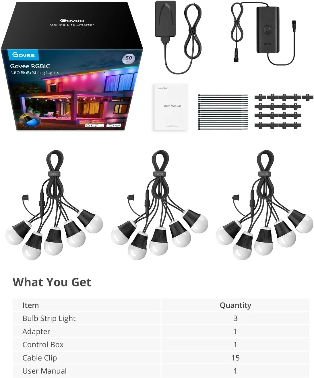 چراغ های ریسه ای بیرونی Govee مدل H1، ریسه های RGBIC بیرونی 15 متری با 15 لامپ LED سفید گرم دیمر پذیر، چراغ های هوشمند بیرونی با 60 حالت صحنه، ضد آب IP65، سازگار با الکسا برای کریسمس، روشنایی روزانه چراغ های ریسه ای بیرونی Govee مدل H1، ریسه های RGBIC بیرونی 15 متری با 15 لامپ LED سفید گرم دیمر پذیر، چراغ های هوشمند بیرونی با 60 حالت صحنه، ضد آب IP65، سازگار با الکسا برای کریسمس، روشنایی روزانه
