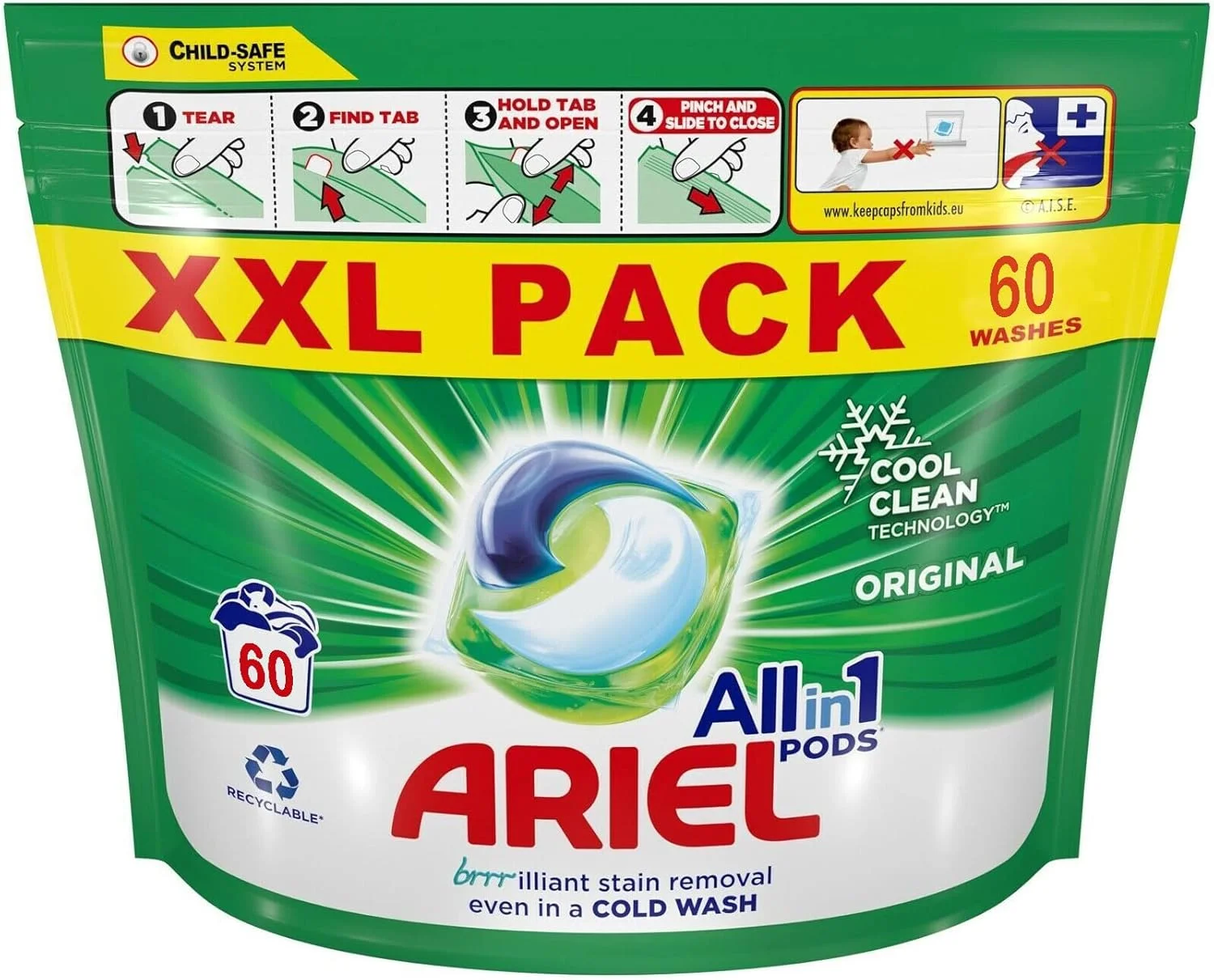 کپسول های لباسشویی آریل مدل All-in-1 اورجینال، 60 عددی، 1512 گرم