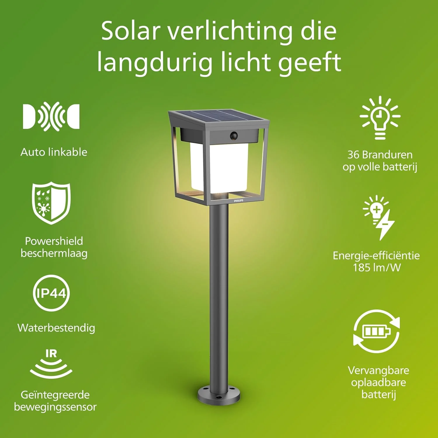چراغ پایه دار خورشیدی فوق العاده کارآمد فیلیپس مدل Blaise 1.5 وات، قابلیت اتصال، سنسور نور روز و حرکت، 3000 کلوین، IP44، آنتراسیت چراغ پایه دار خورشیدی فوق العاده کارآمد فیلیپس مدل Blaise 1.5 وات، قابلیت اتصال، سنسور نور روز و حرکت، 3000 کلوین، IP44، آنتراسیت