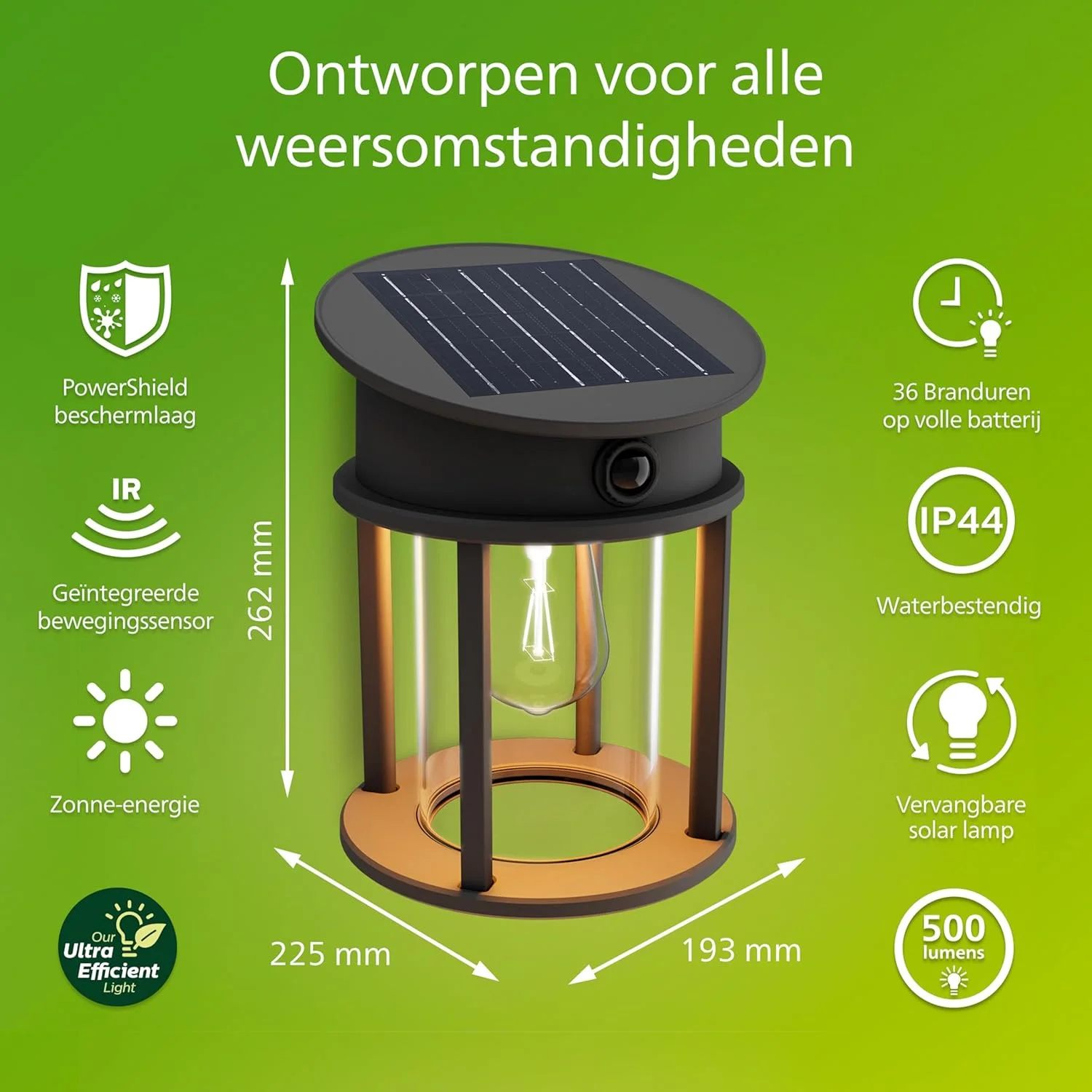 چراغ دیواری خورشیدی فوق العاده کارآمد فیلیپس مدل Geri، گرد، 2.9 وات، لامپ ویژه قابل تعویض، دارای سنسور نور روز و حرکت، 2700 کلوین، 470 لومن، IP44، مشکی